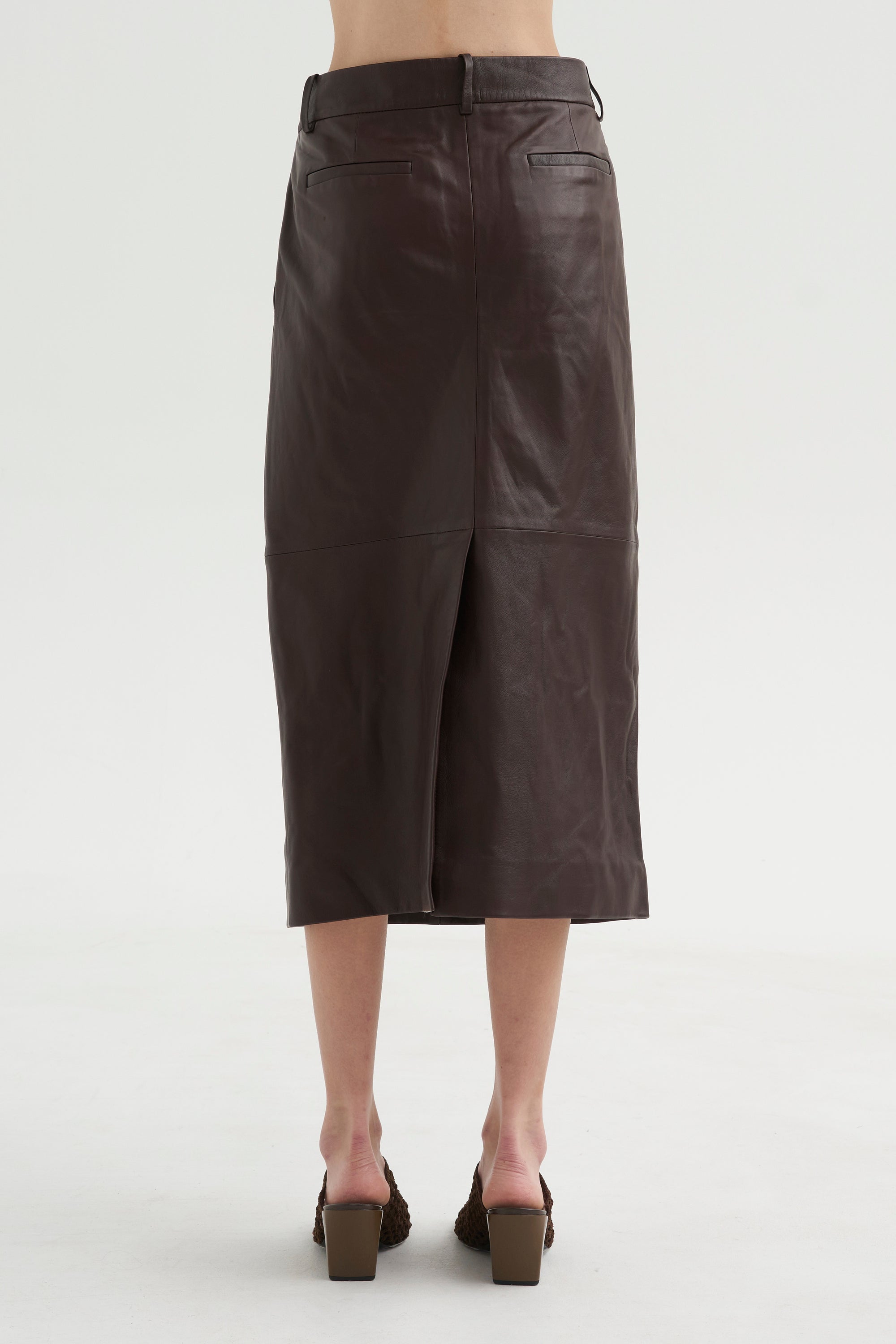PRE-ORDER • Leather Midi Trouser Skirt, Brown