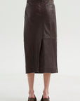 PRE-ORDER • Leather Midi Trouser Skirt, Brown