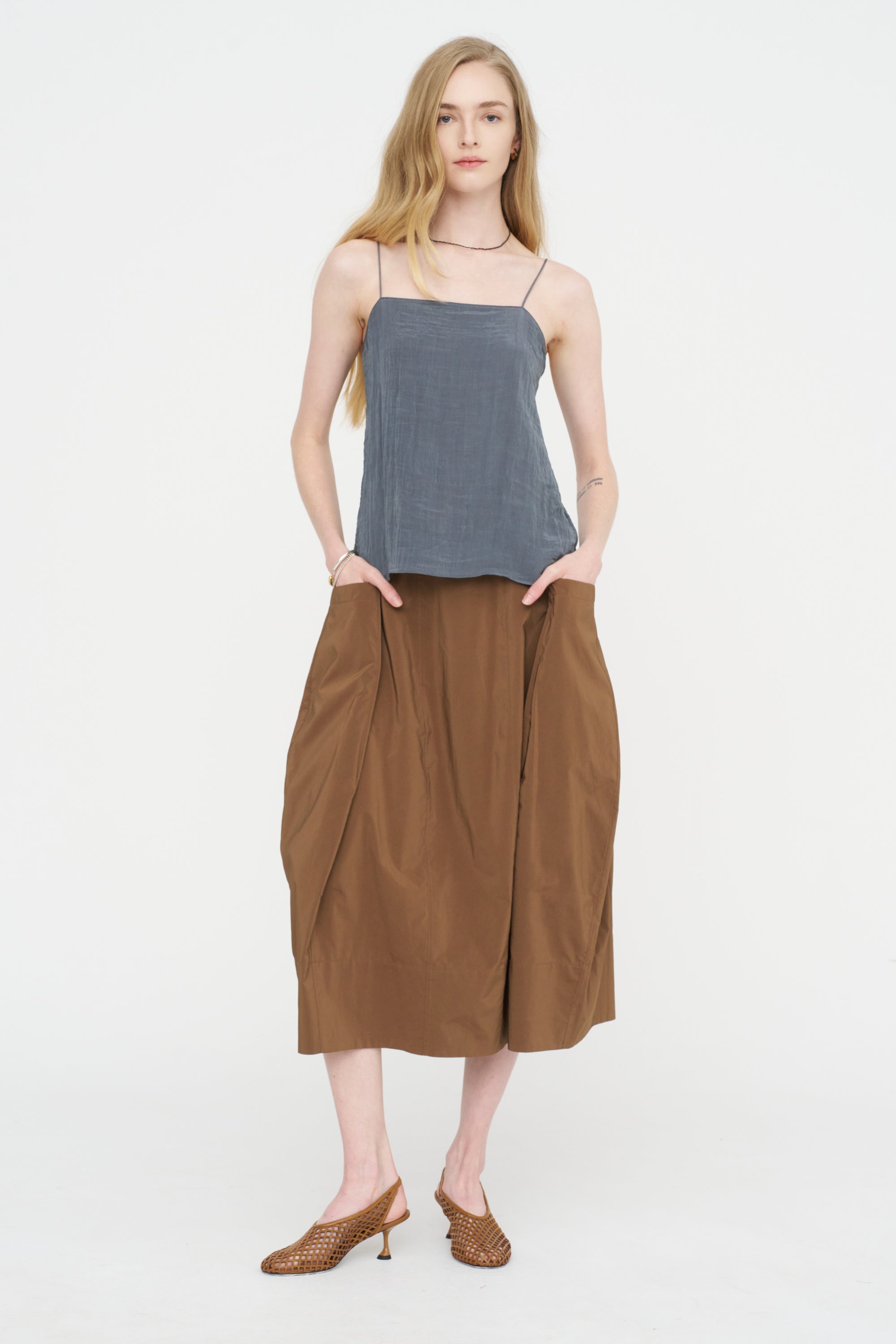 Nylon Lantern Skirt, Caramel Latte