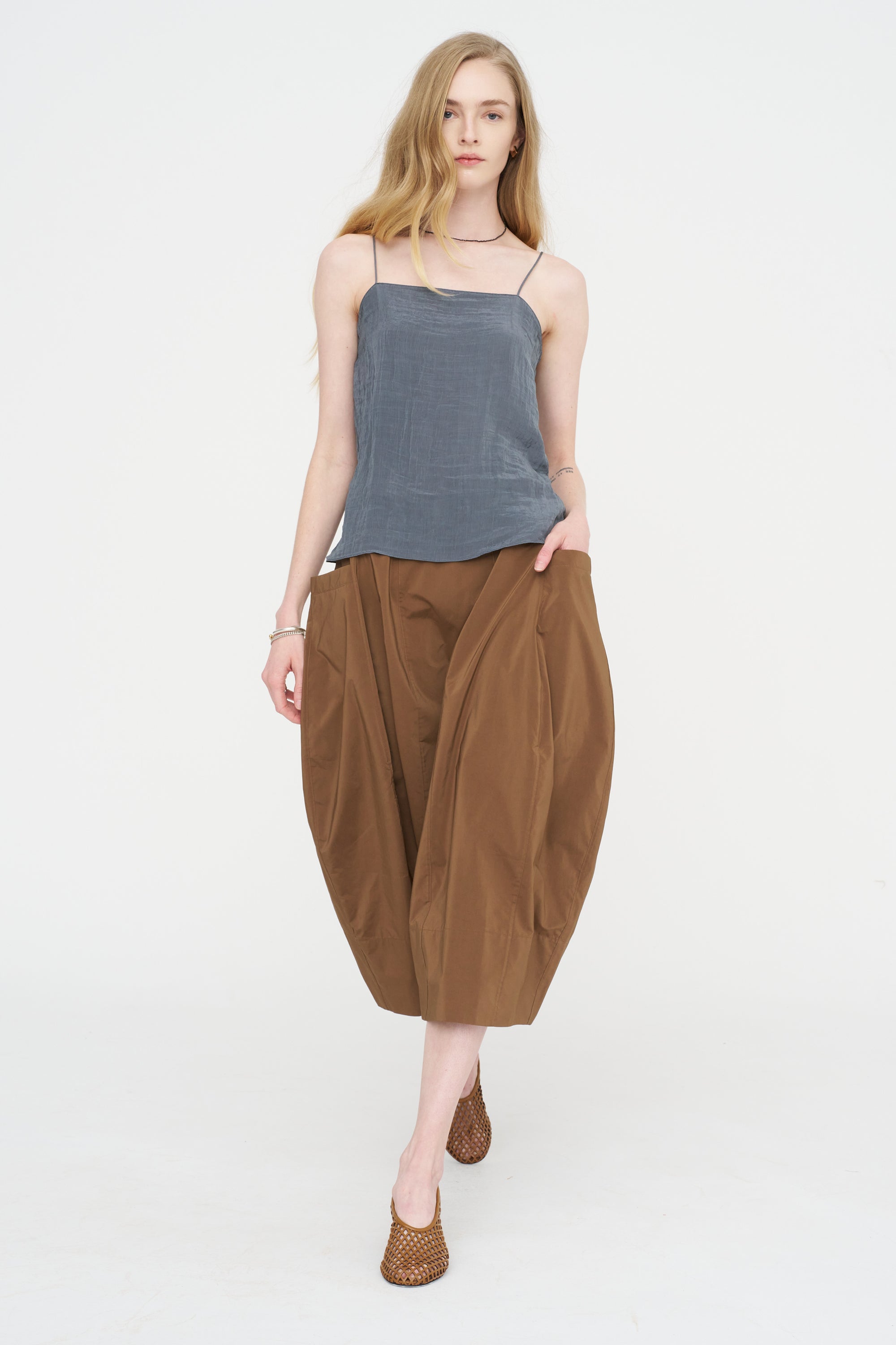 Nylon Lantern Skirt, Caramel Latte