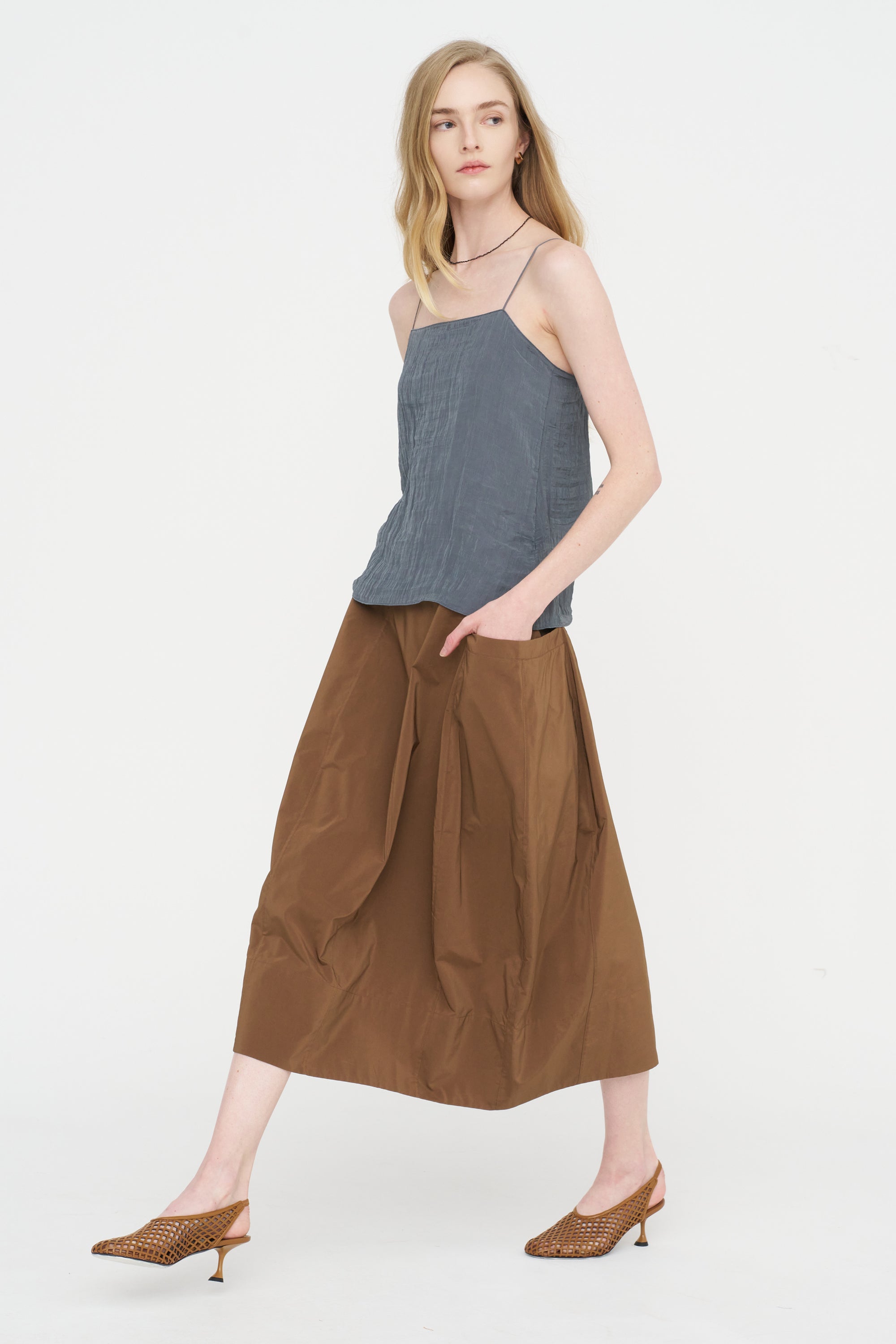 Nylon Lantern Skirt, Caramel Latte