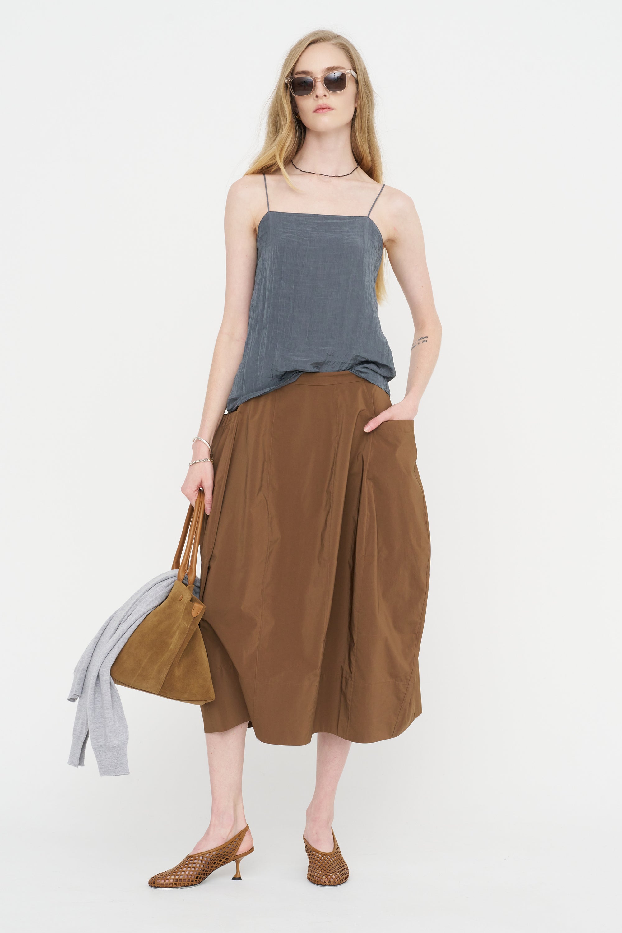 Nylon Lantern Skirt, Caramel Latte