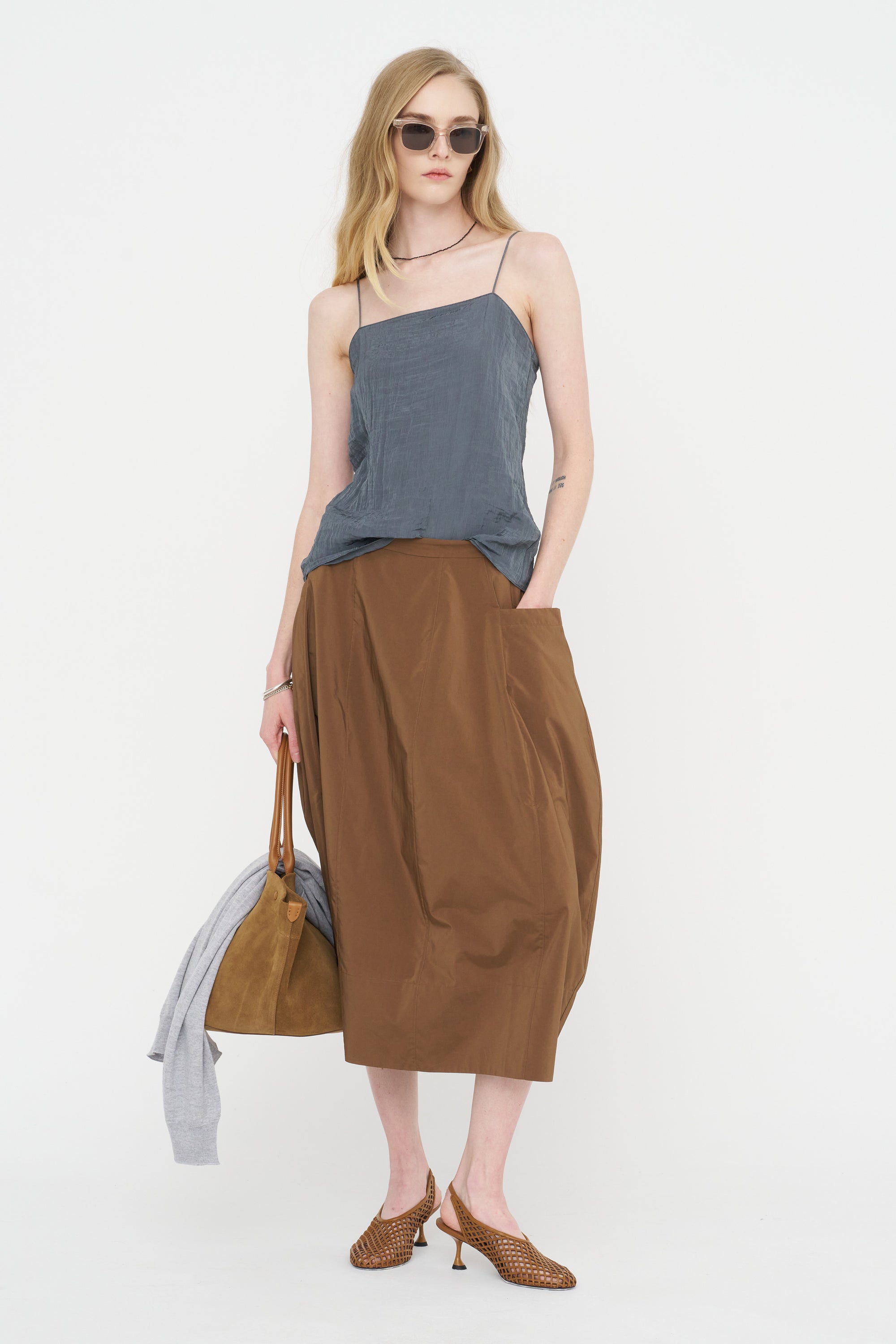 Nylon Lantern Skirt, Caramel Latte