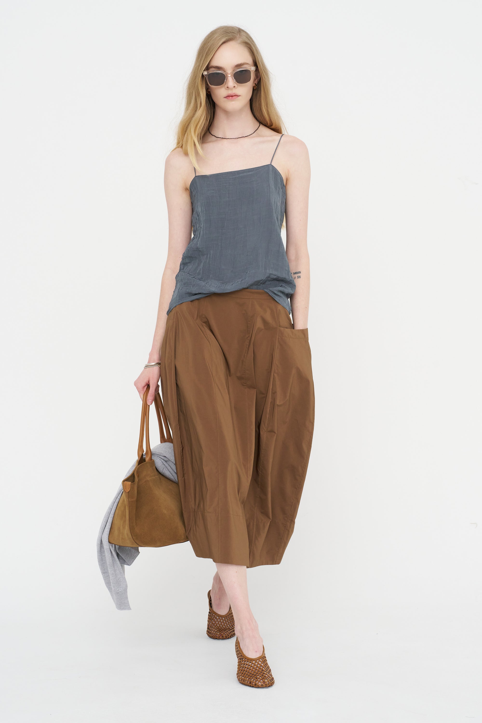 Nylon Lantern Skirt, Caramel Latte