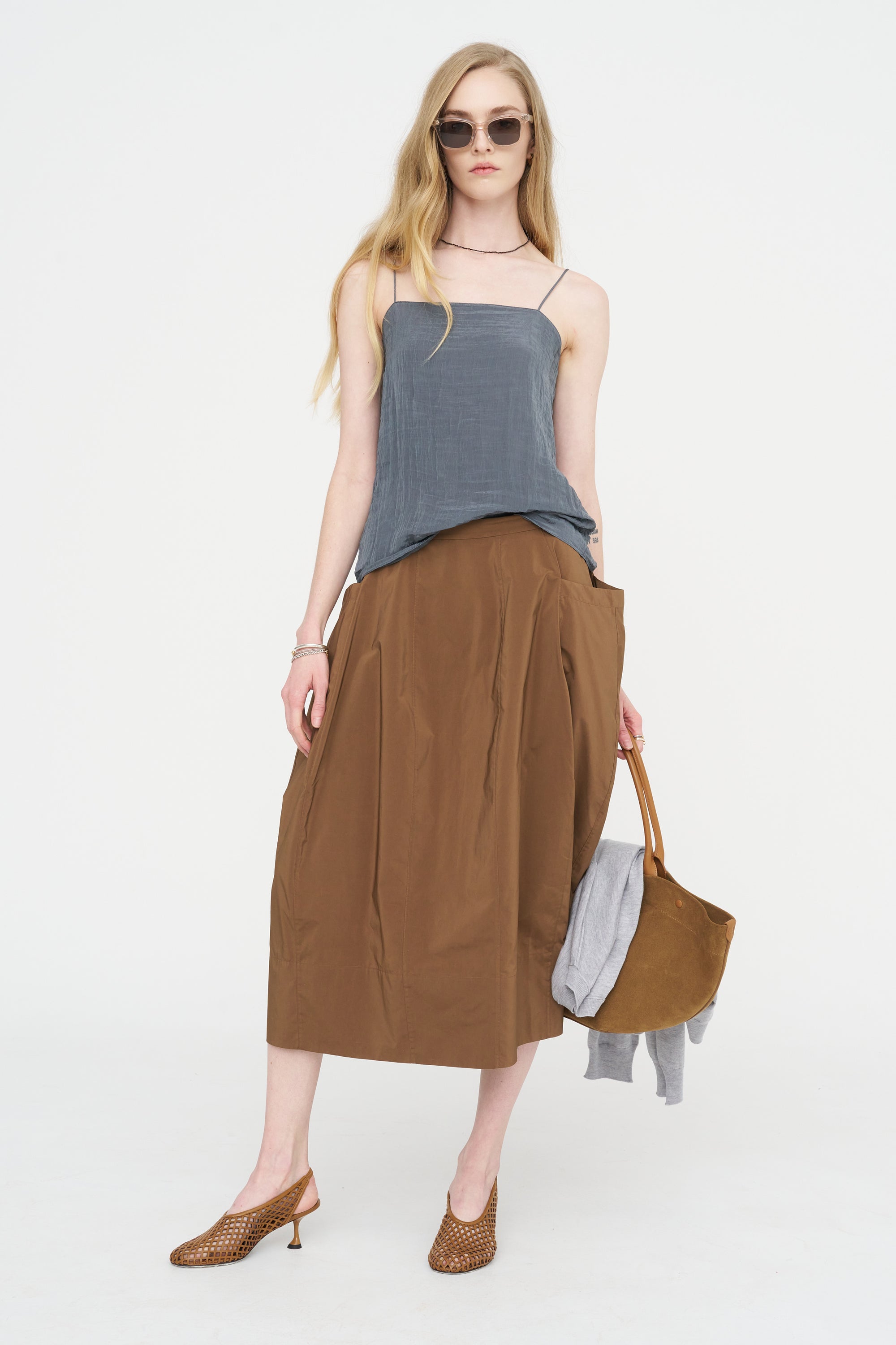 Nylon Lantern Skirt, Caramel Latte
