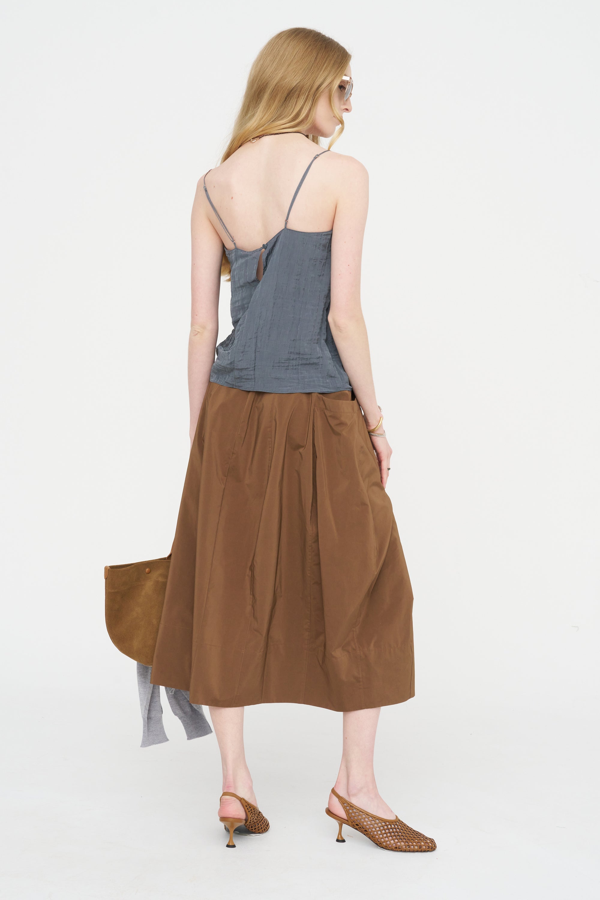 Nylon Lantern Skirt, Caramel Latte