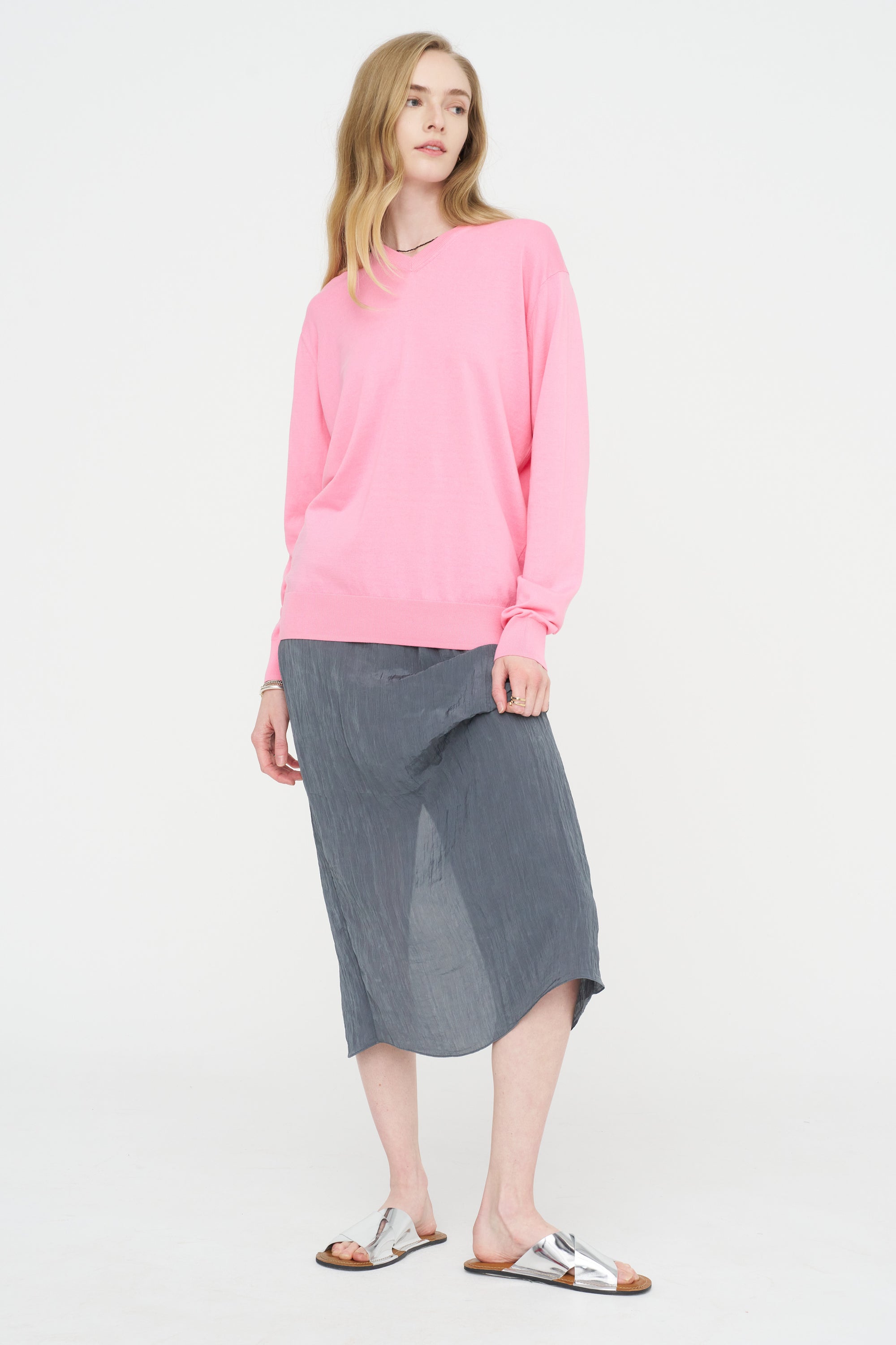 Super Fine Gauge Perfect V-Neck Men's Pullover, Bubble Gum Pink