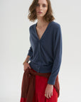 PRE-ORDER • Skinlike Mercerized Wool V-Neck Shrunken Cardigan, Blue Fog