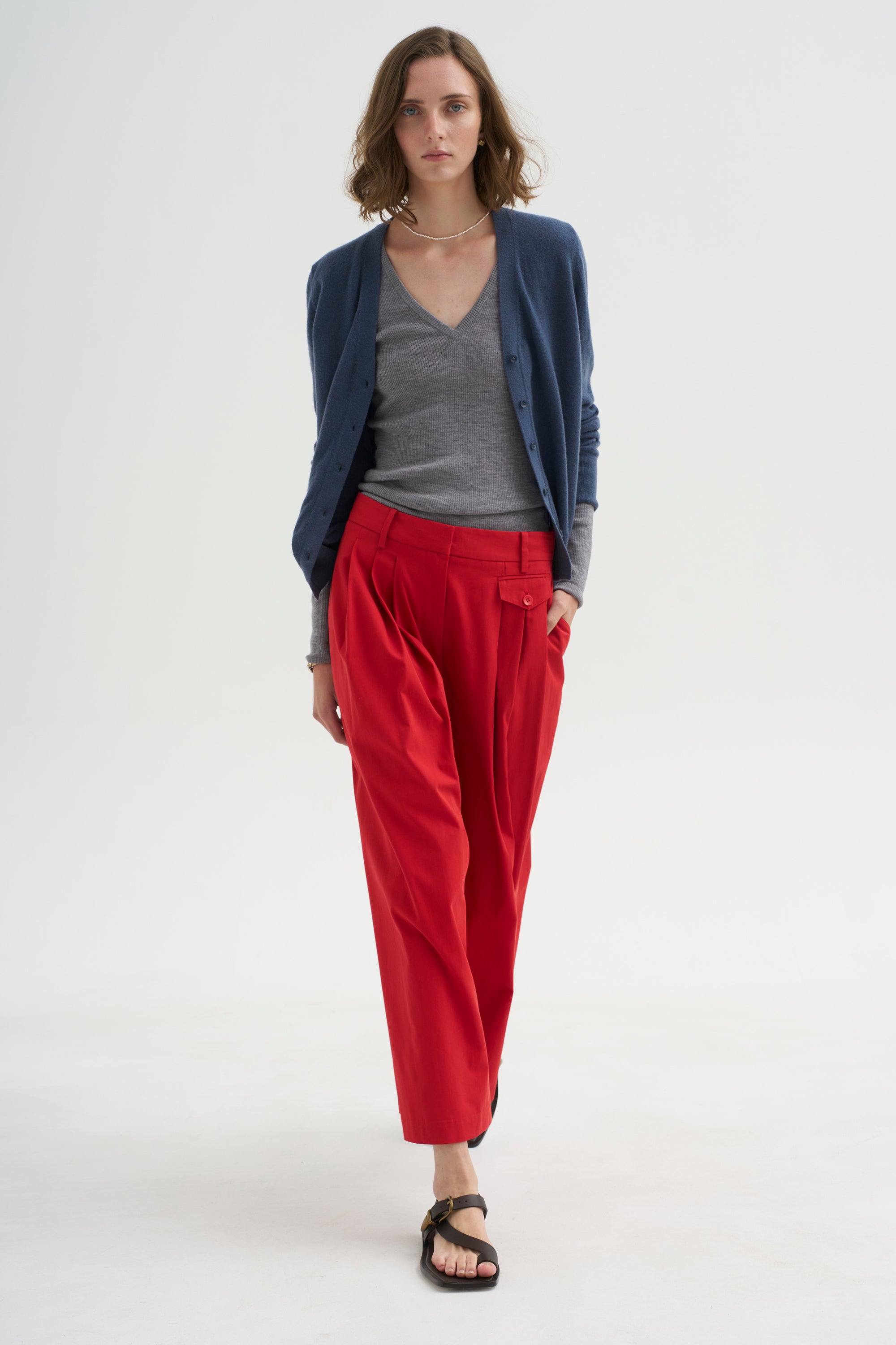 PRE-ORDER • Bio Twill Triple Pleat Cropped Pant, Red