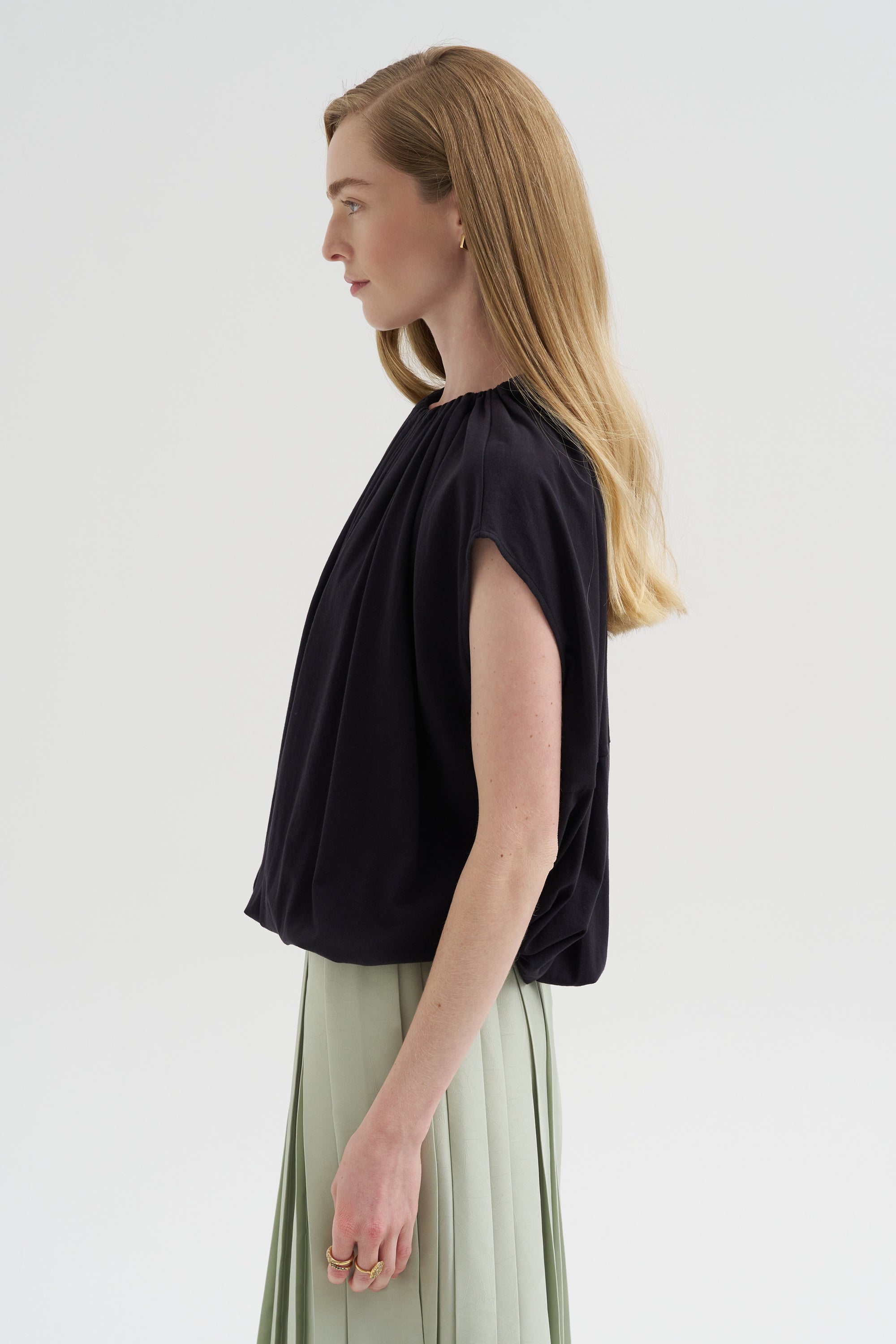 Shirred Neck Circular T-Shirt