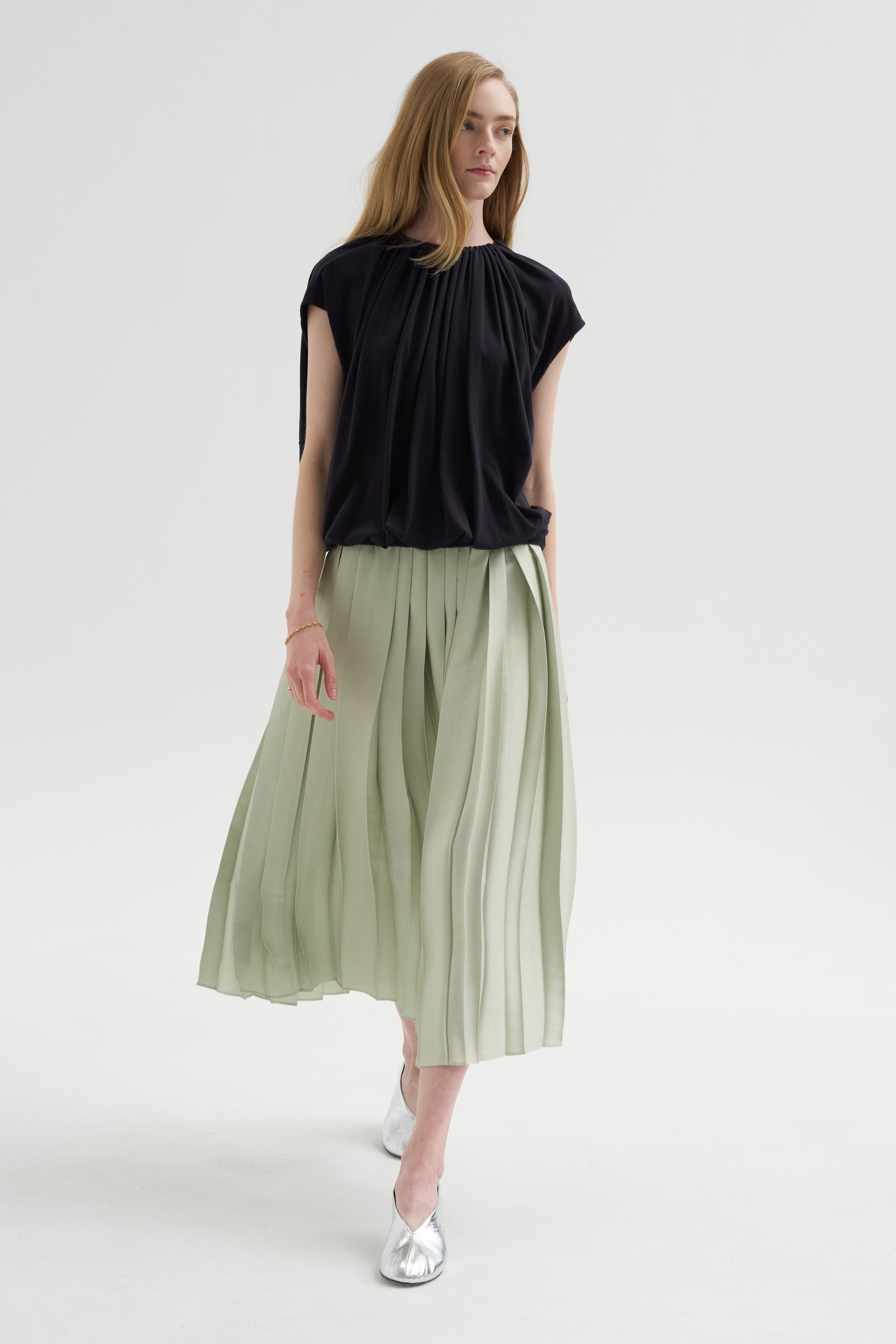 Shirred Neck Circular T-Shirt