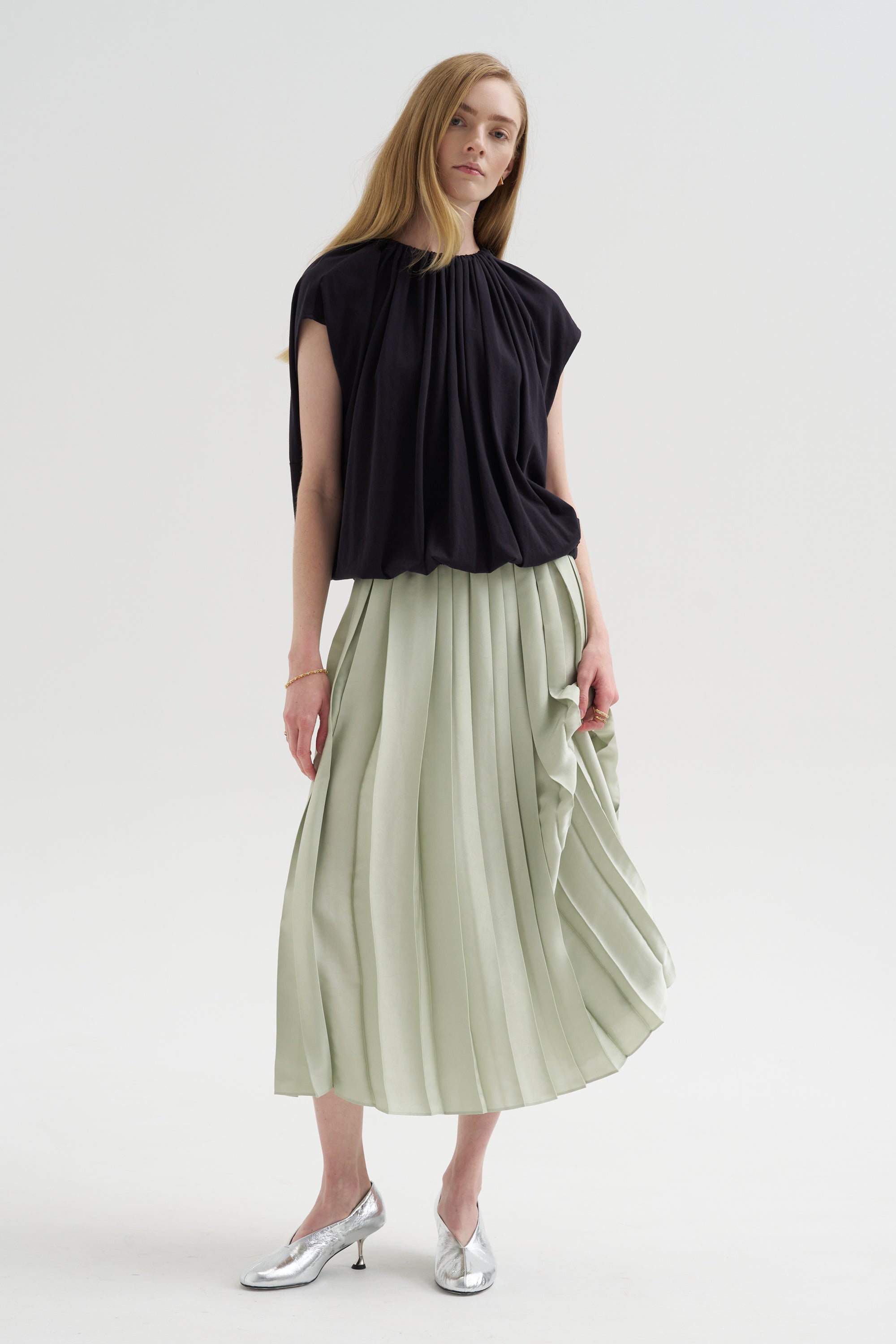 Shirred Neck Circular T-Shirt