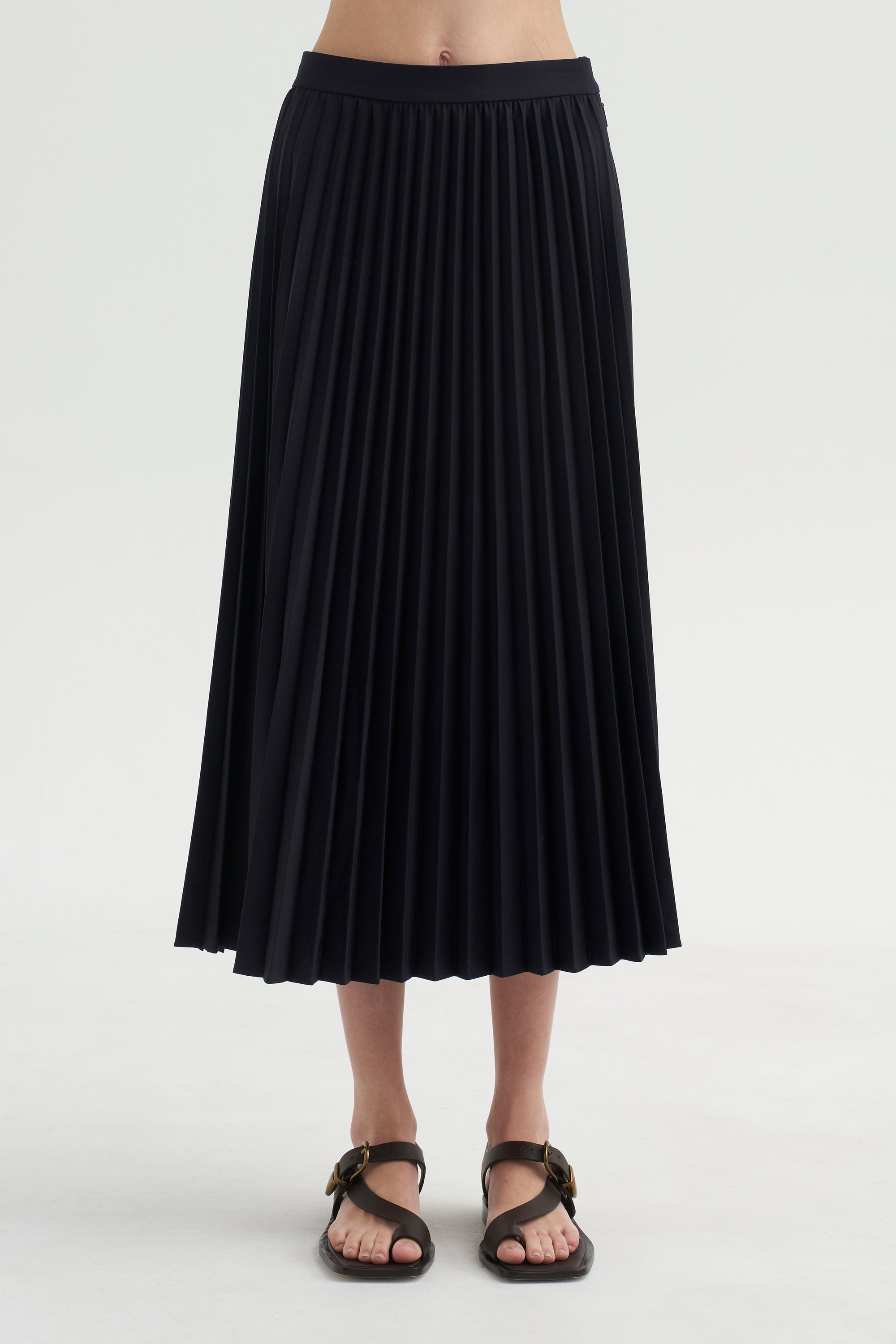 PRE-ORDER • Tropical Wool Pleating Sunray Skirt, Navy