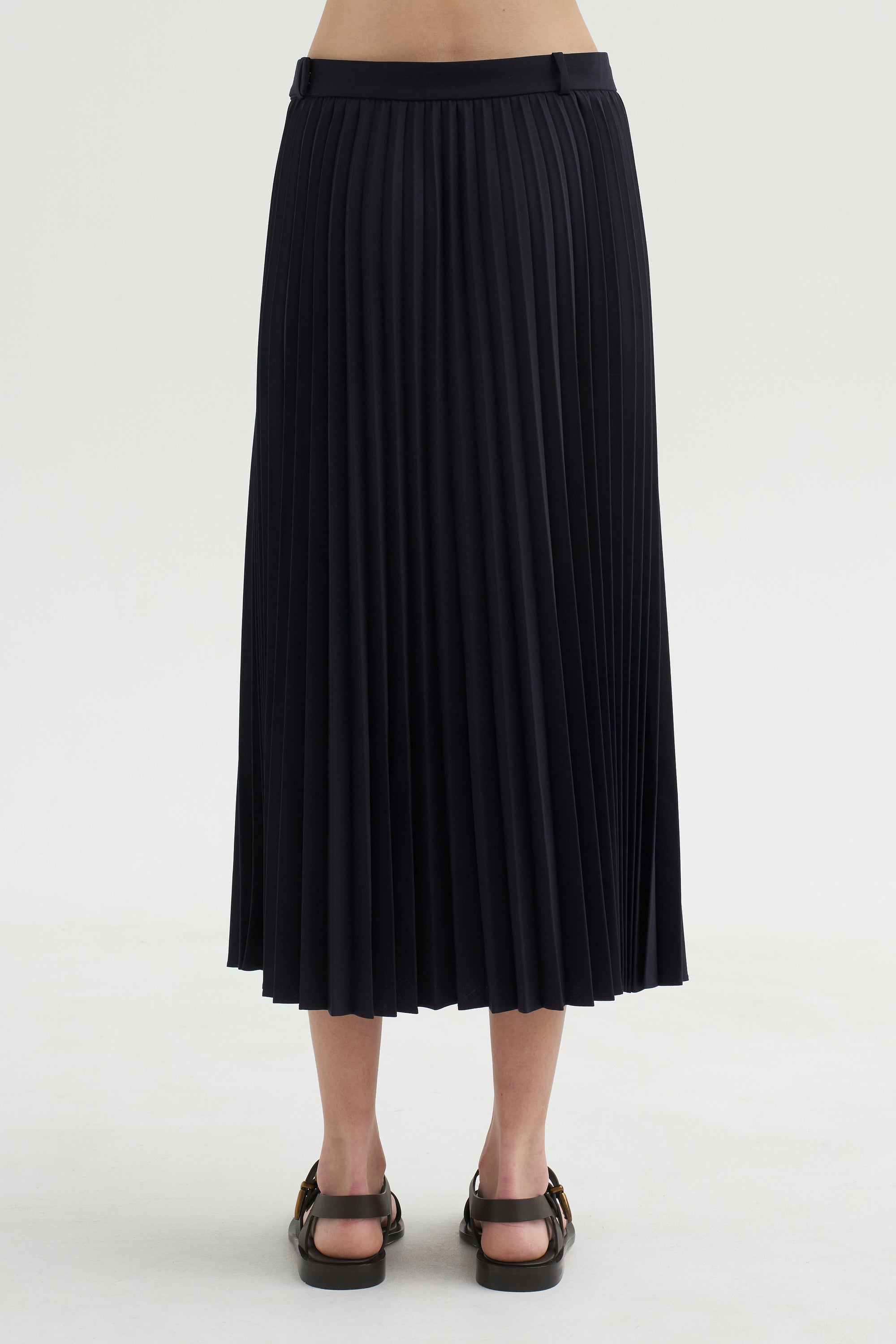 PRE-ORDER • Tropical Wool Pleating Sunray Skirt, Navy