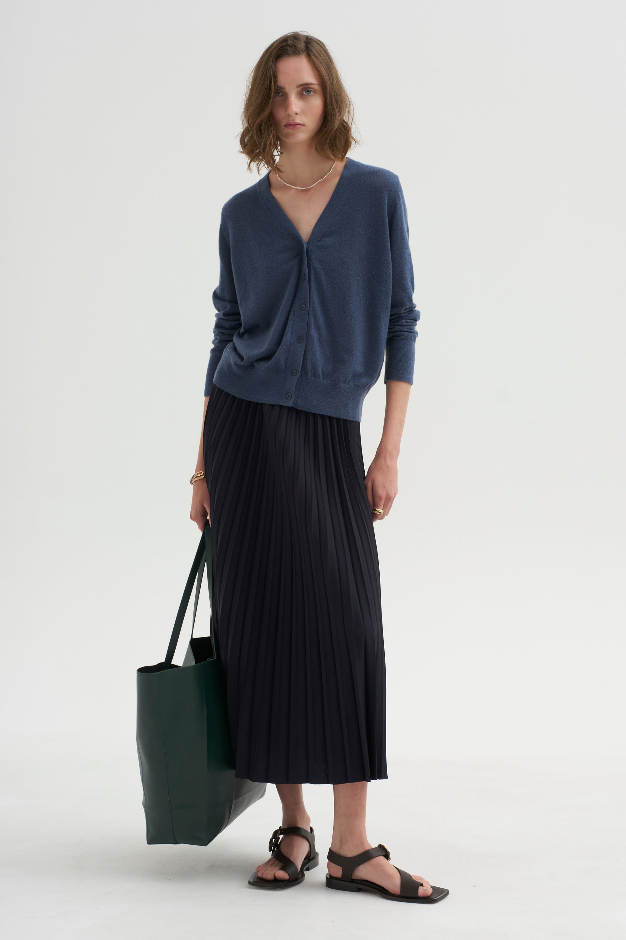 PRE-ORDER • Tropical Wool Pleating Sunray Skirt, Navy