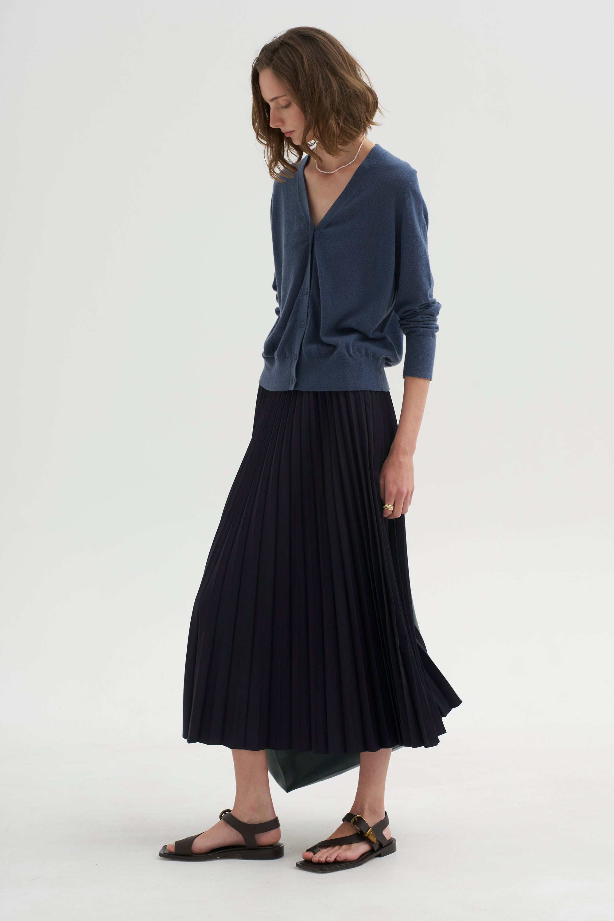 PRE-ORDER • Tropical Wool Pleating Sunray Skirt, Navy