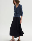 PRE-ORDER • Tropical Wool Pleating Sunray Skirt, Navy