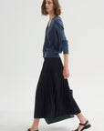PRE-ORDER • Tropical Wool Pleating Sunray Skirt, Navy