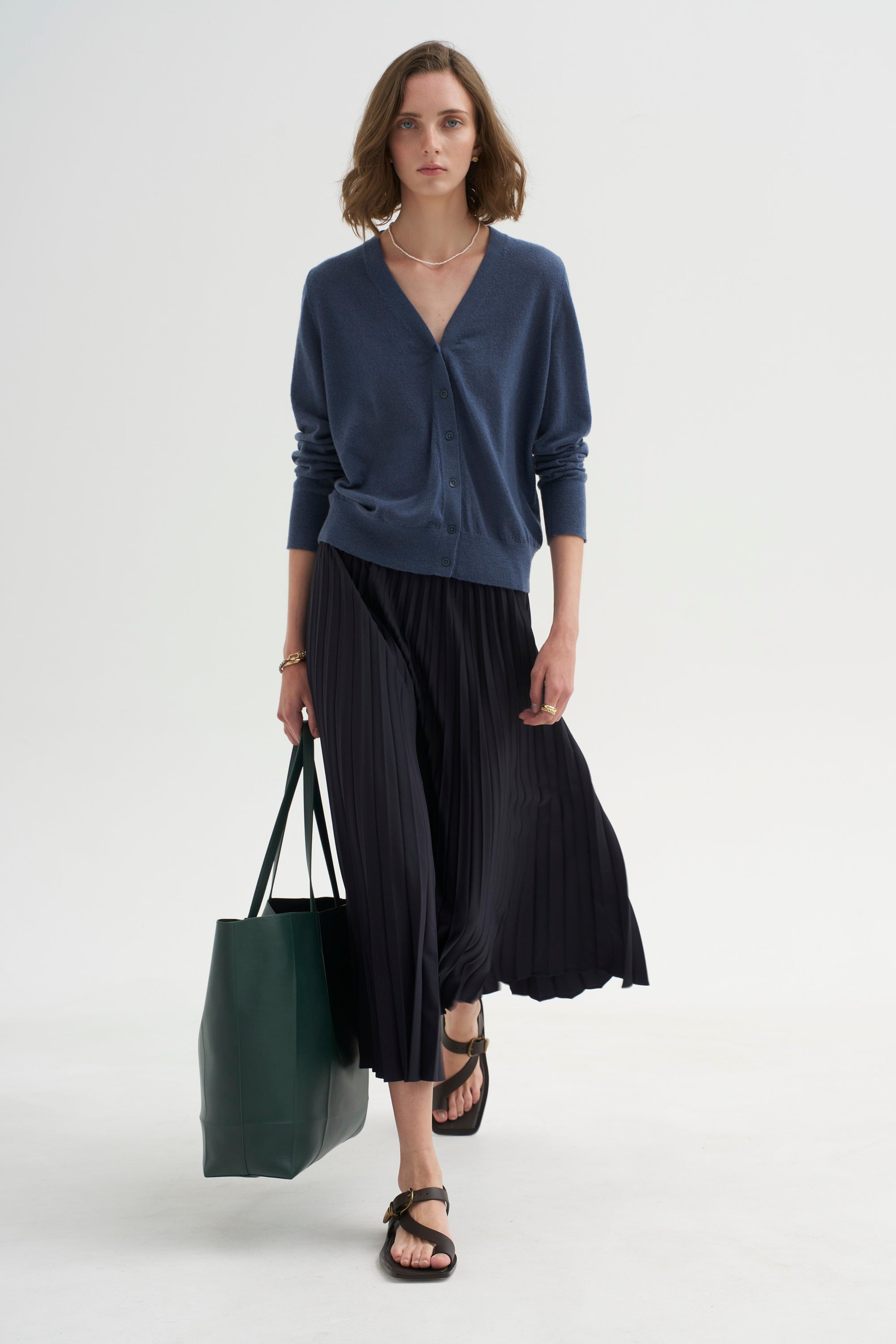 PRE-ORDER • Tropical Wool Pleating Sunray Skirt, Navy