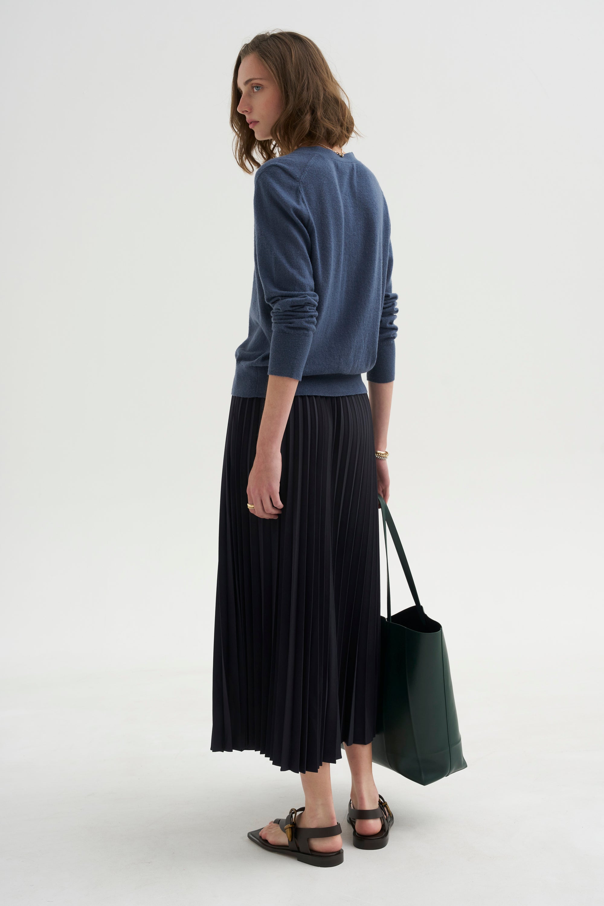 PRE-ORDER • Tropical Wool Pleating Sunray Skirt, Navy