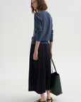 PRE-ORDER • Tropical Wool Pleating Sunray Skirt, Navy