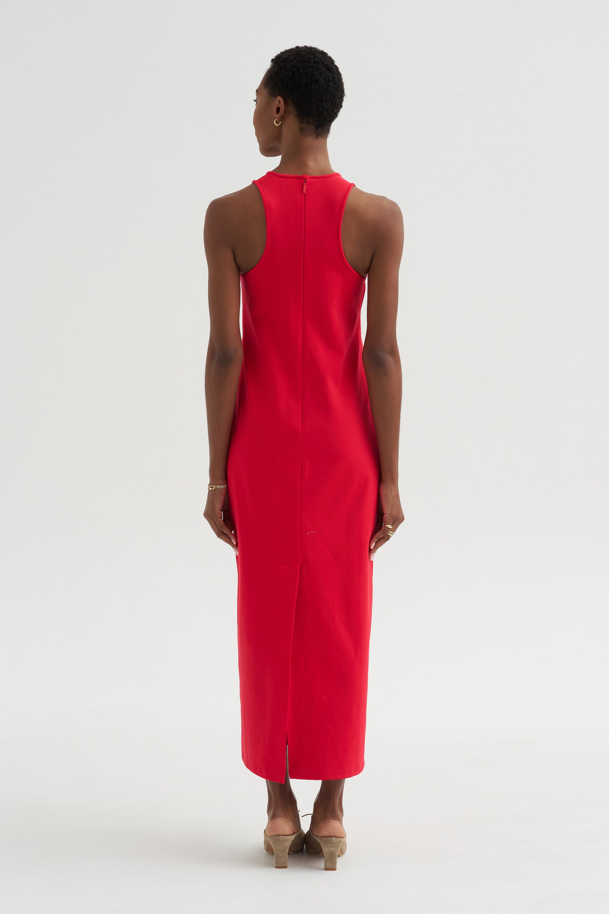 Compact Ultra Stretch Knit Sleeveless Dress, Red