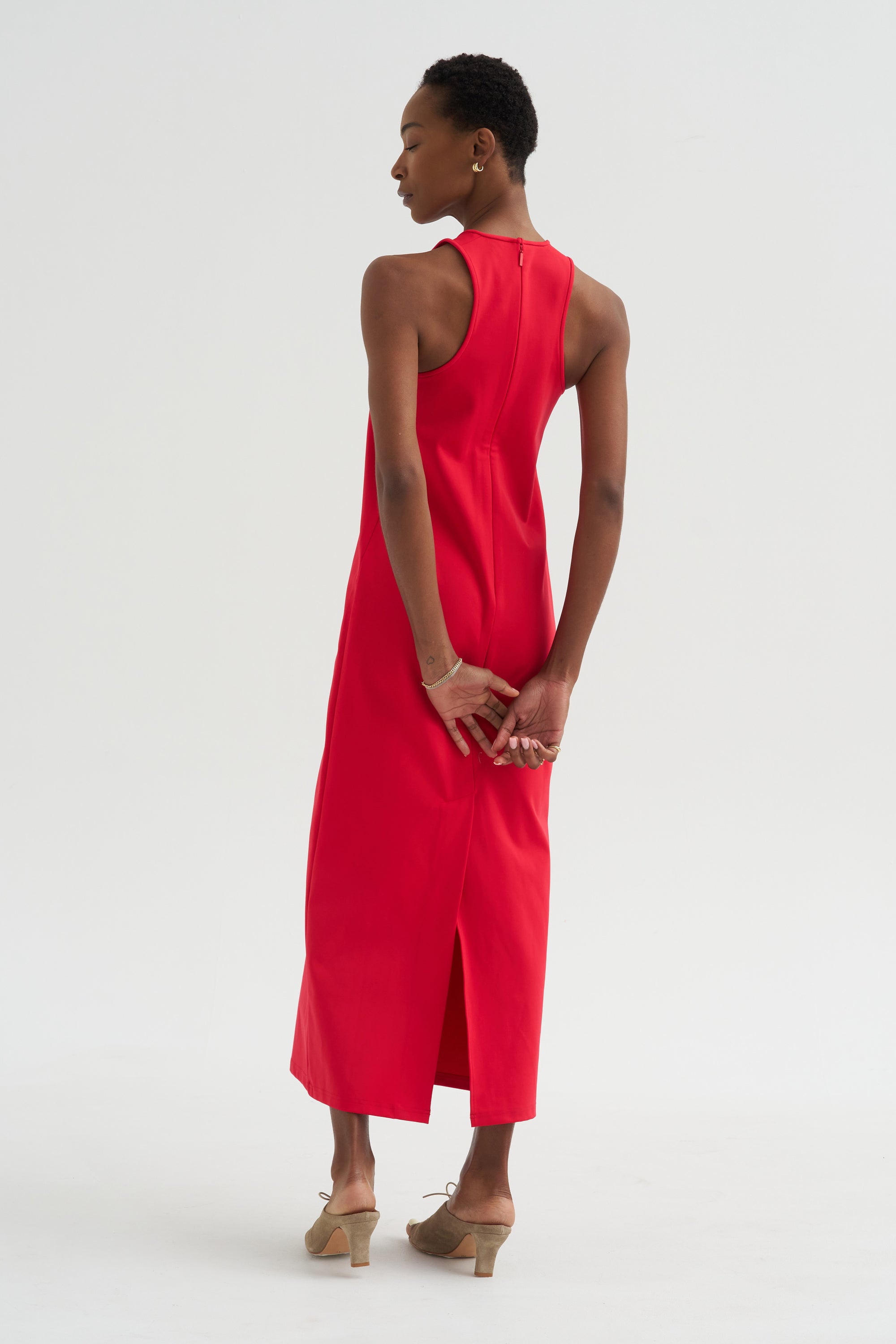 Compact Ultra Stretch Knit Sleeveless Dress, Red