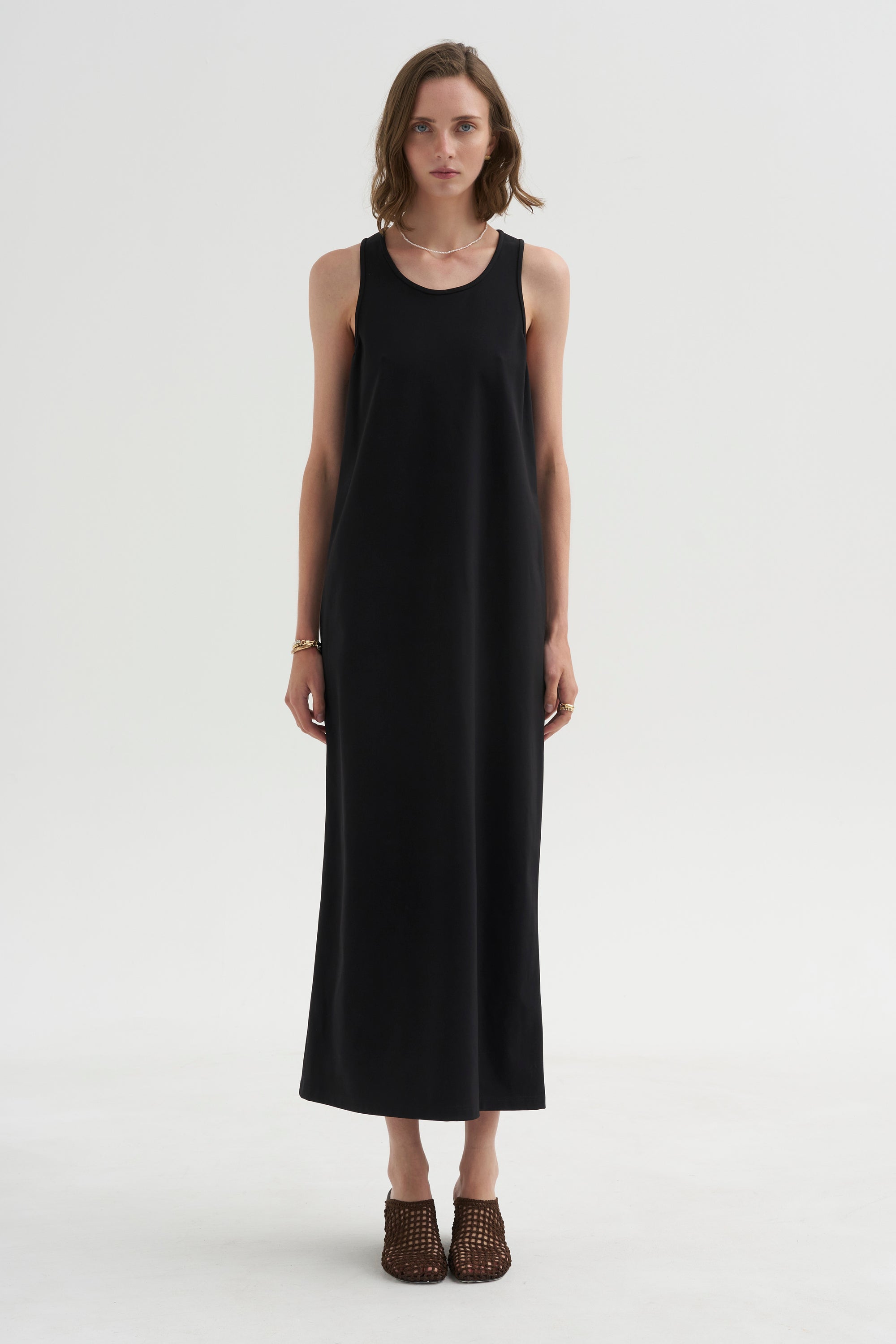 PRE-ORDER • Compact Ultra Stretch Knit Sleeveless Dress, Black