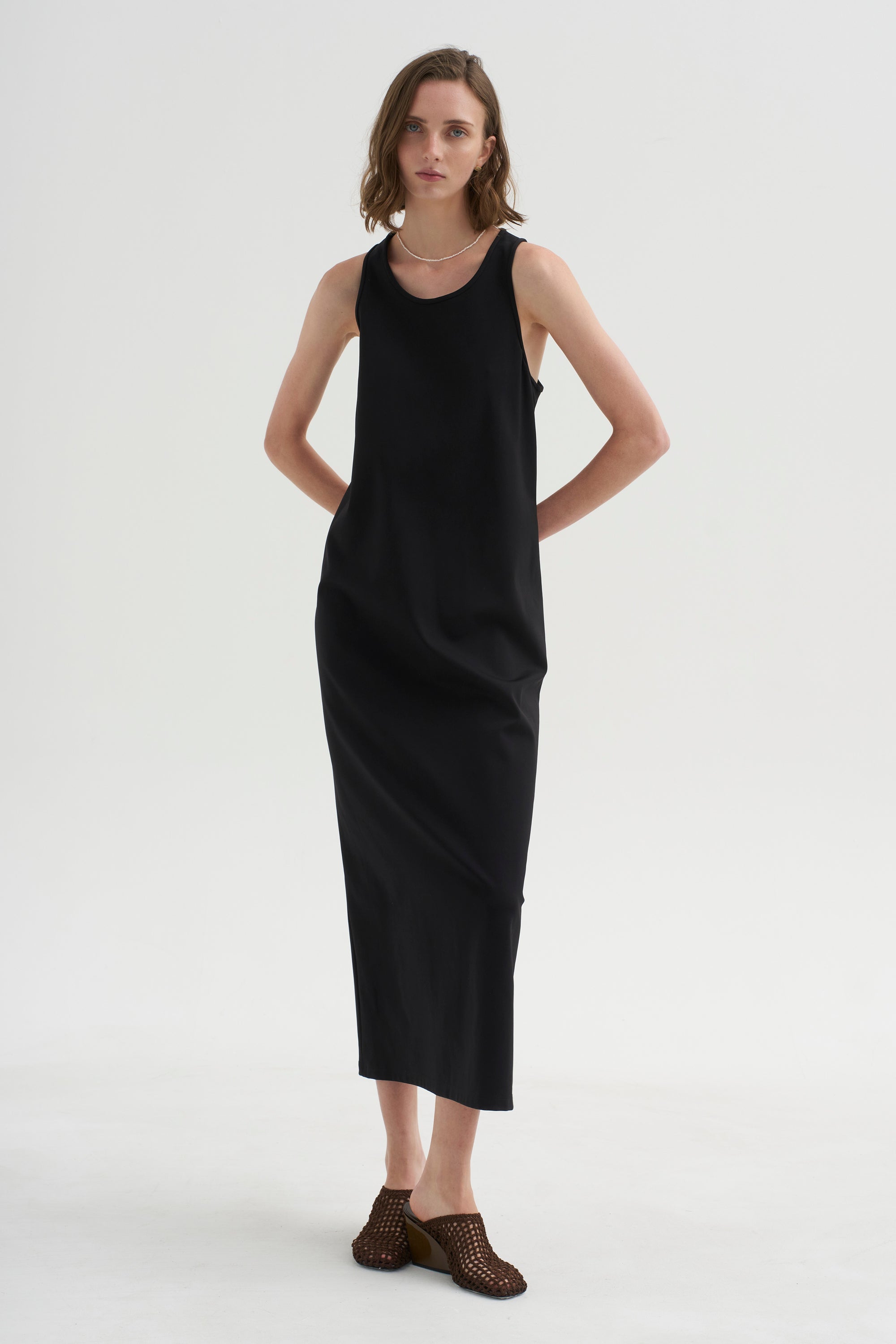 PRE-ORDER • Compact Ultra Stretch Knit Sleeveless Dress, Black