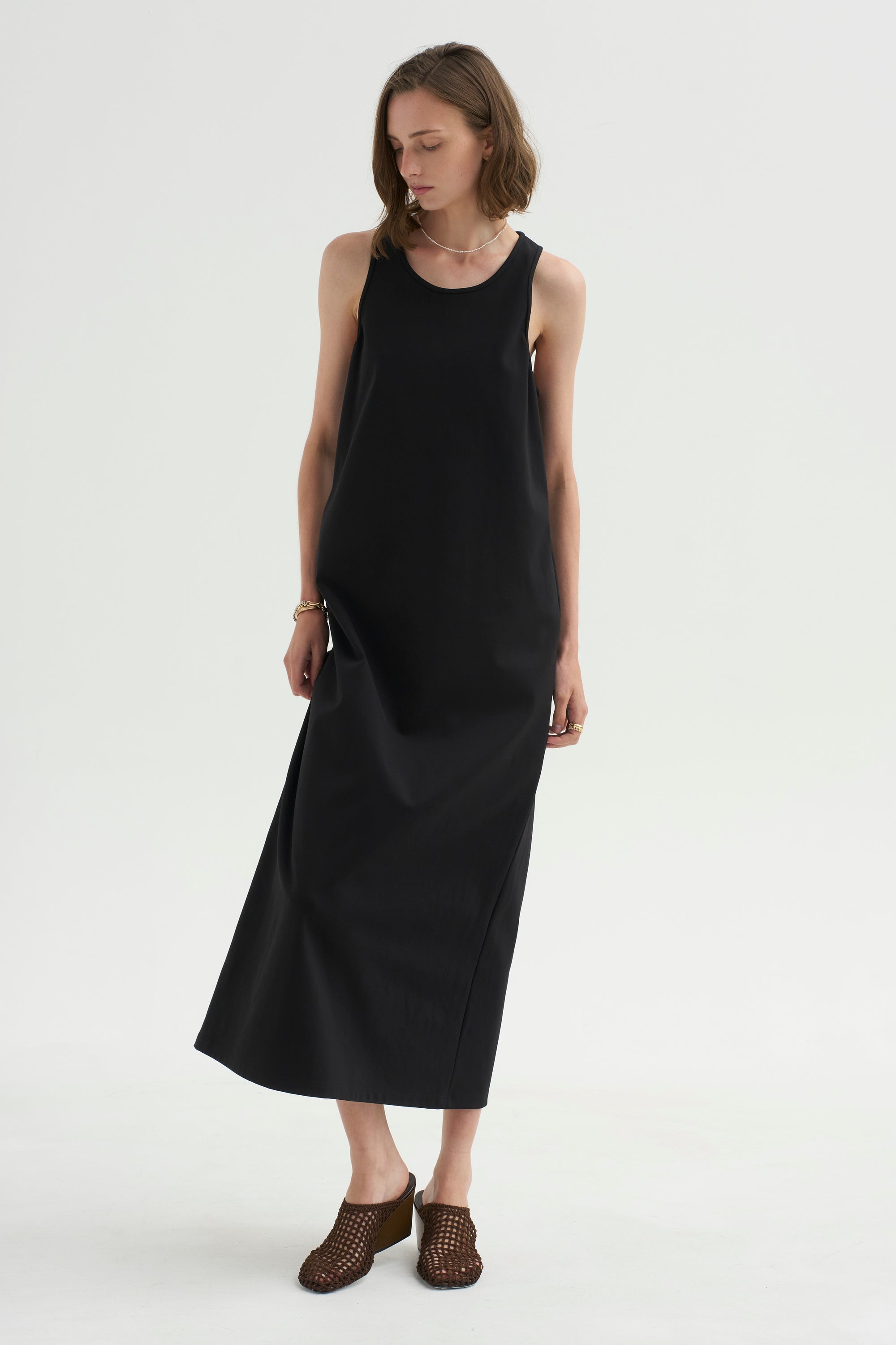 PRE-ORDER • Compact Ultra Stretch Knit Sleeveless Dress, Black