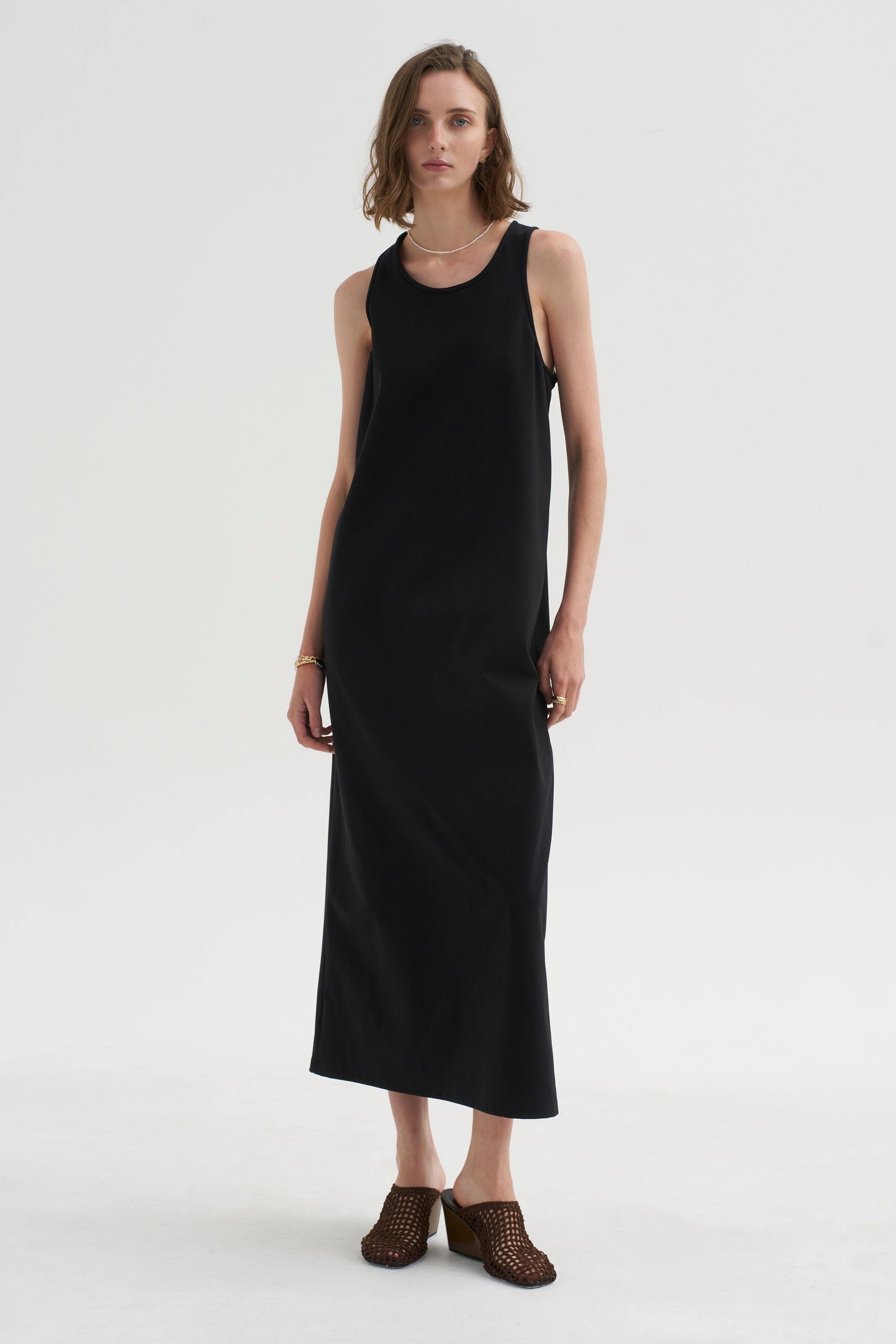 PRE-ORDER • Compact Ultra Stretch Knit Sleeveless Dress, Black
