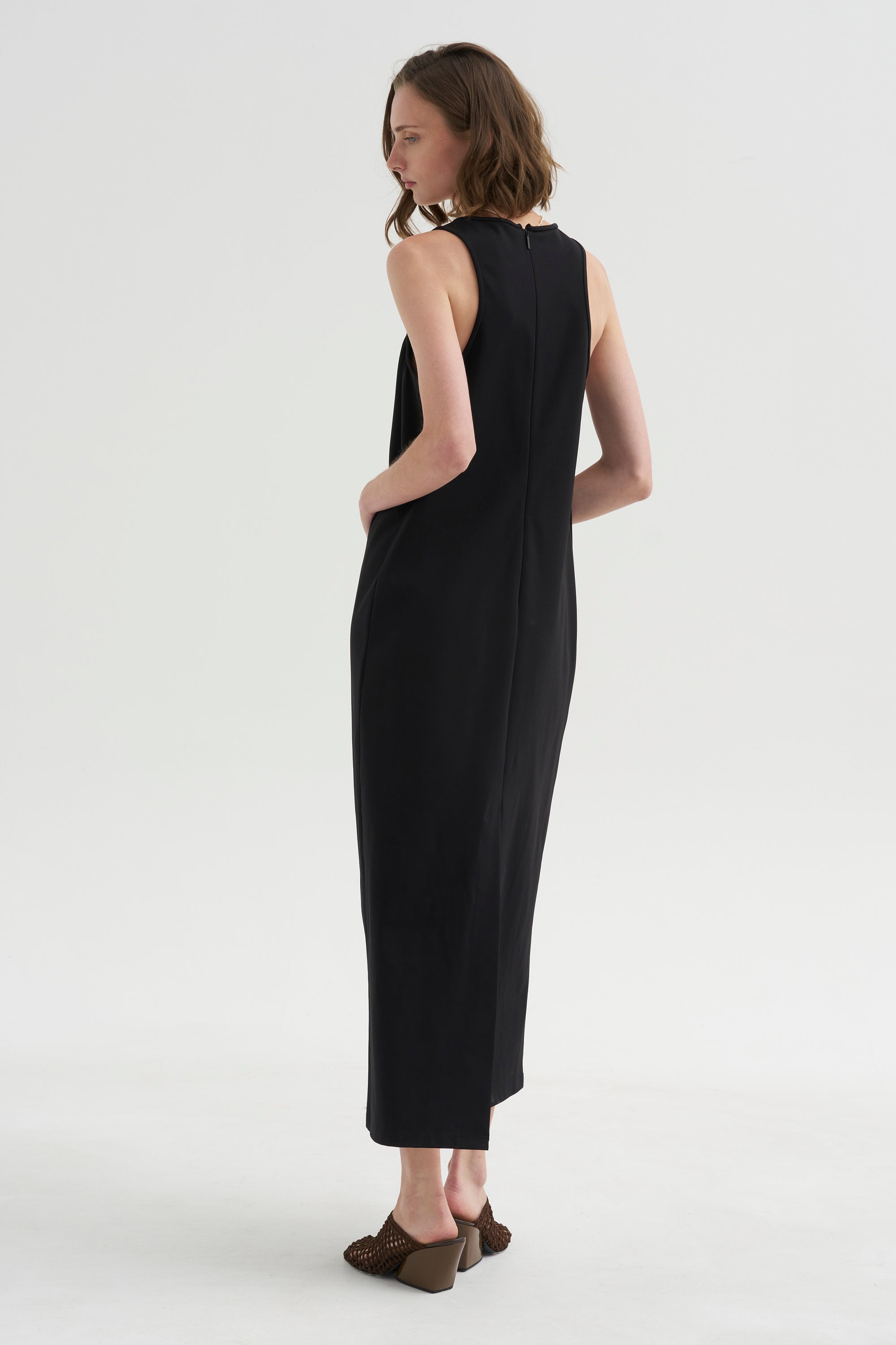 PRE-ORDER • Compact Ultra Stretch Knit Sleeveless Dress, Black