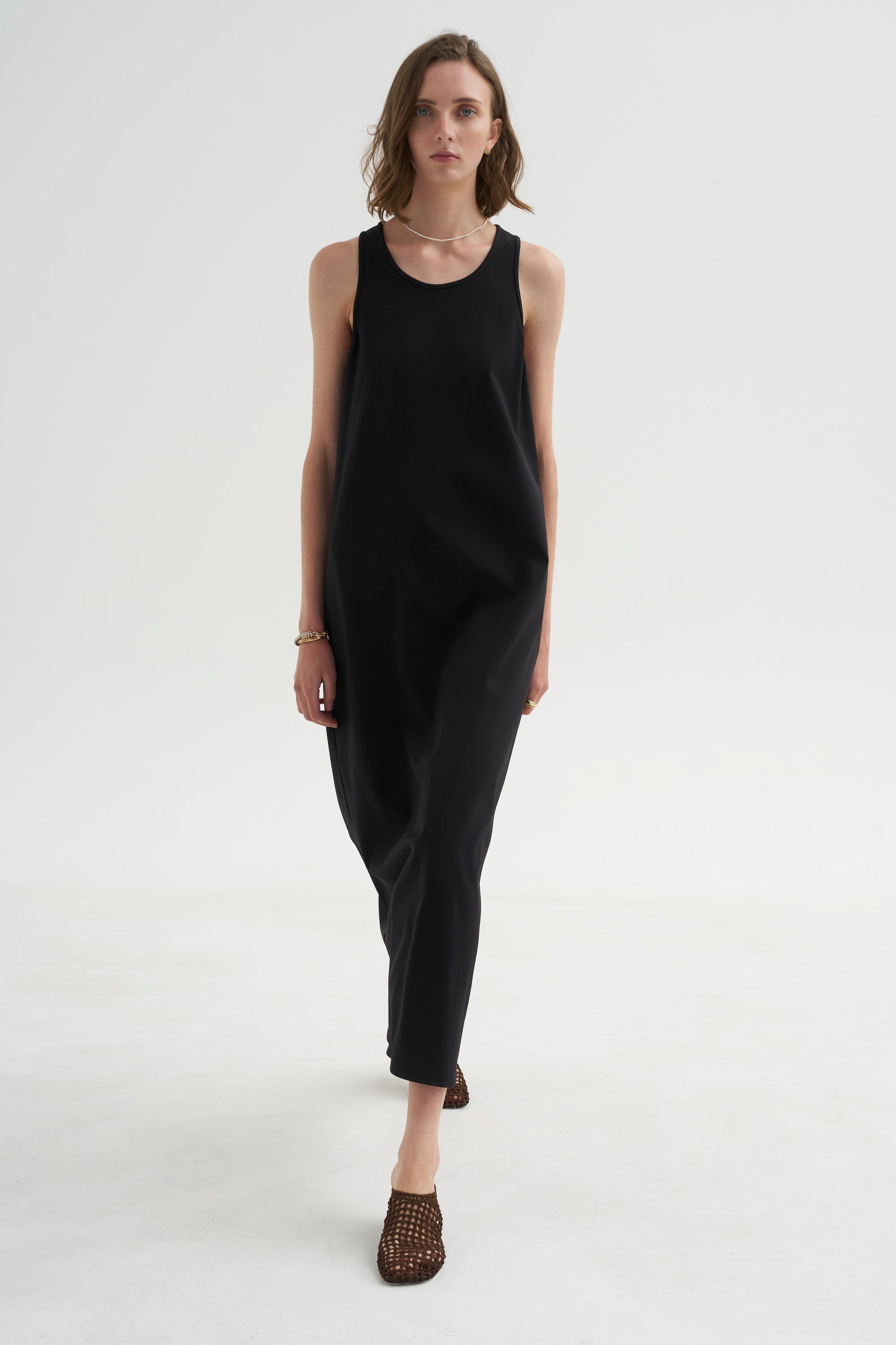 PRE-ORDER • Compact Ultra Stretch Knit Sleeveless Dress, Black
