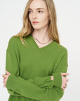 Washable Cashmere Easy V-Neck Sweater, Avocado