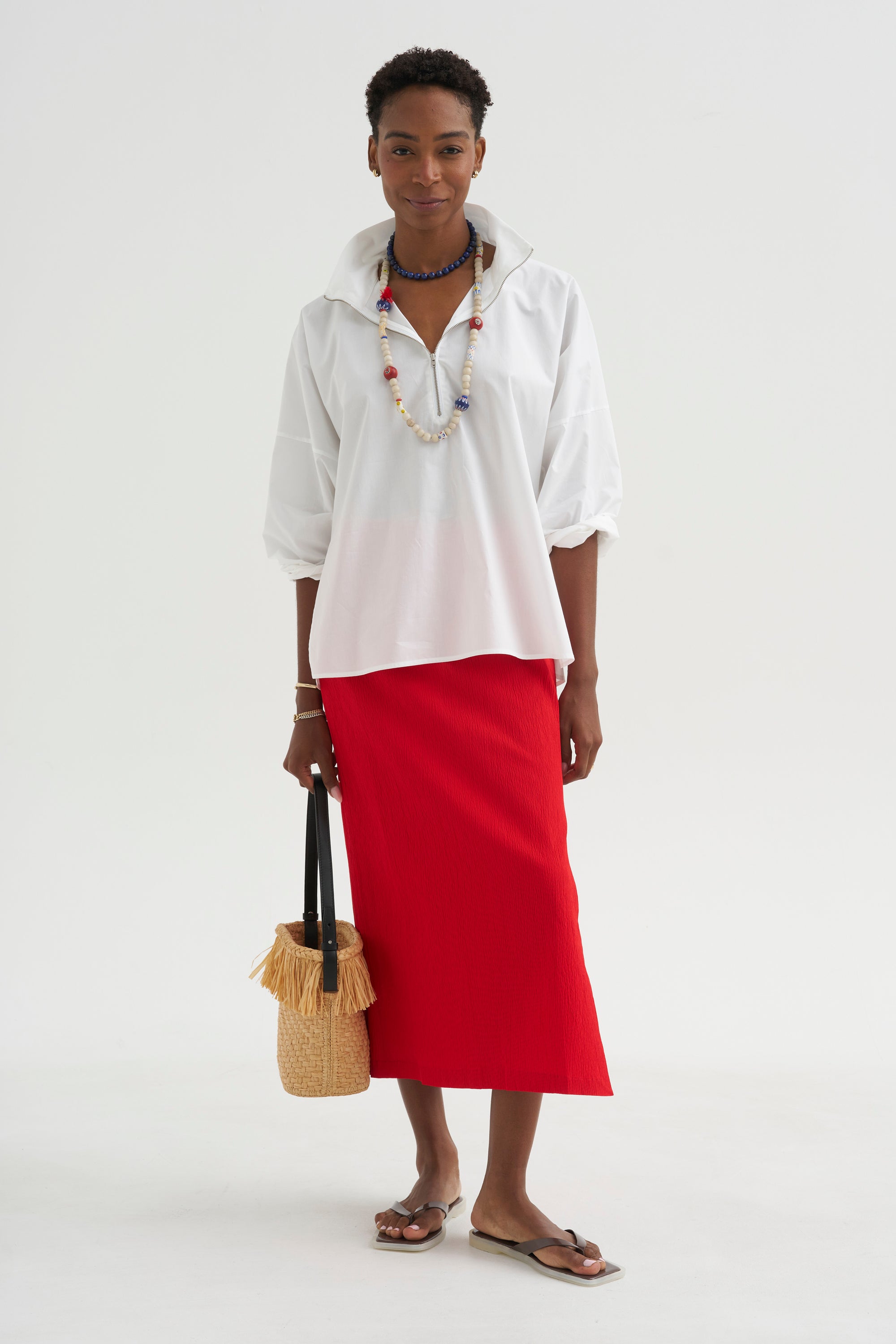 Creased Stretch Crepe Skirt, Red