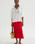Creased Stretch Crepe Skirt, Red