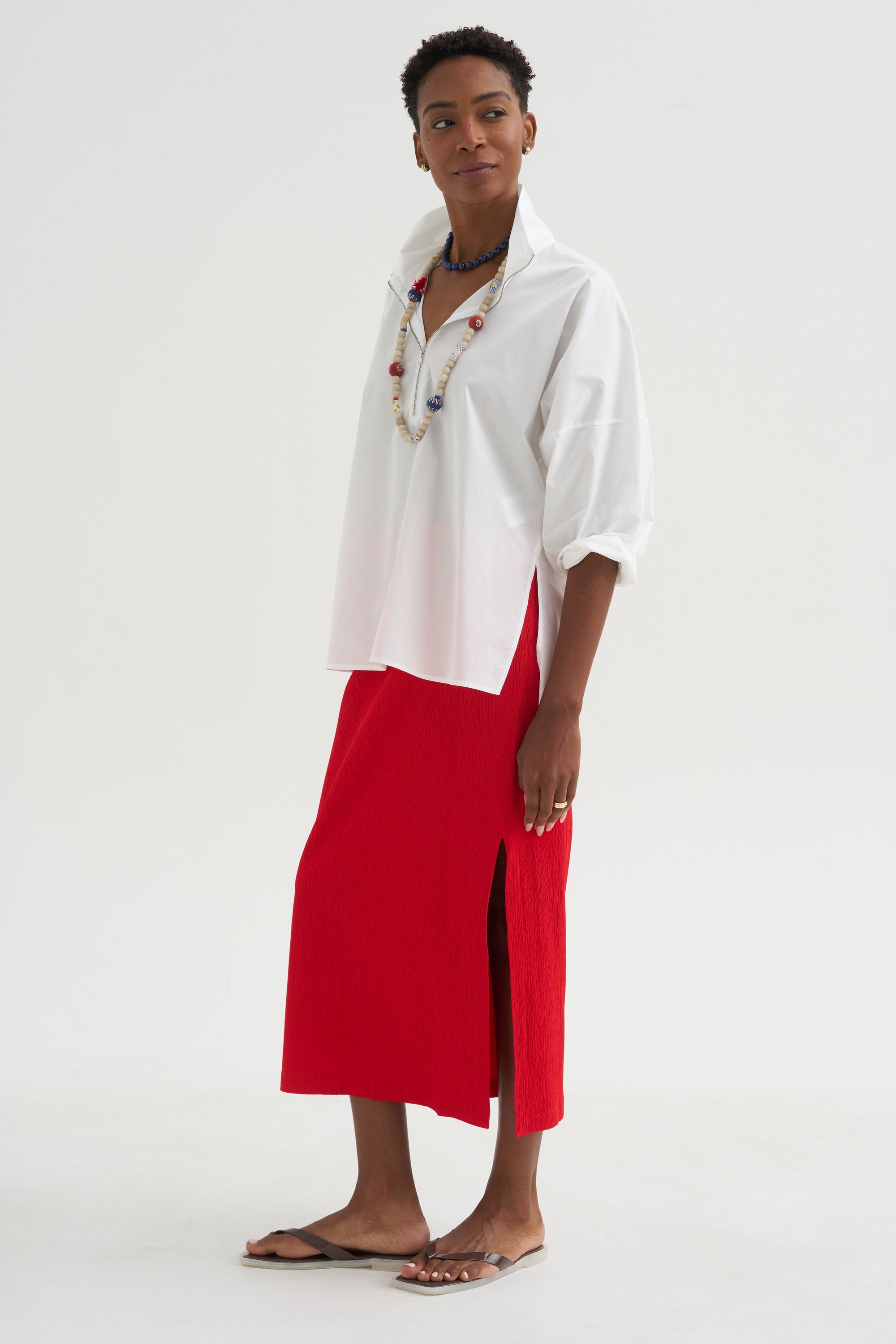 Creased Stretch Crepe Skirt, Red