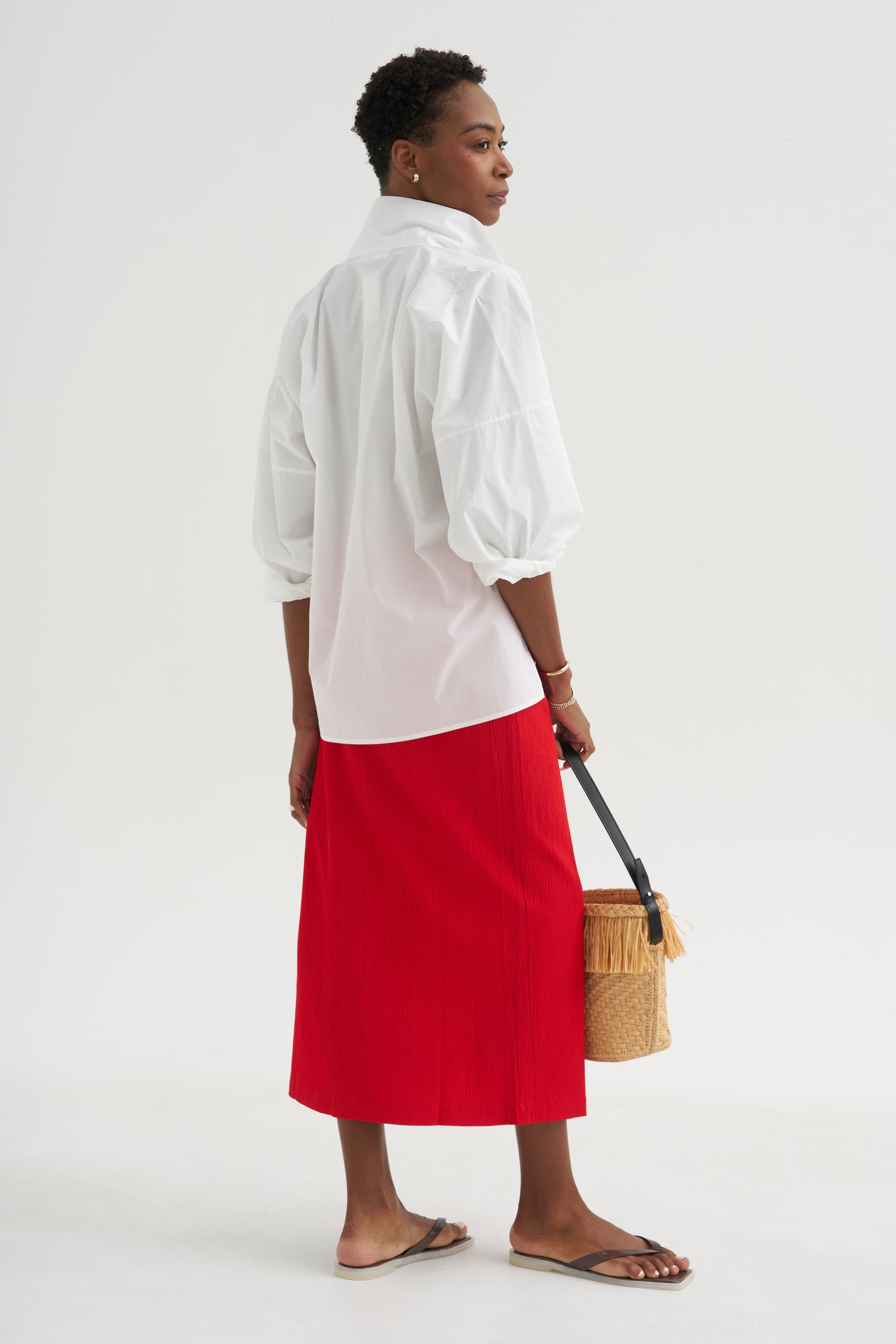 Creased Stretch Crepe Skirt, Red