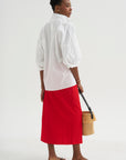 Creased Stretch Crepe Skirt, Red