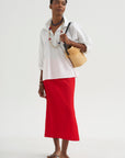 Creased Stretch Crepe Skirt, Red