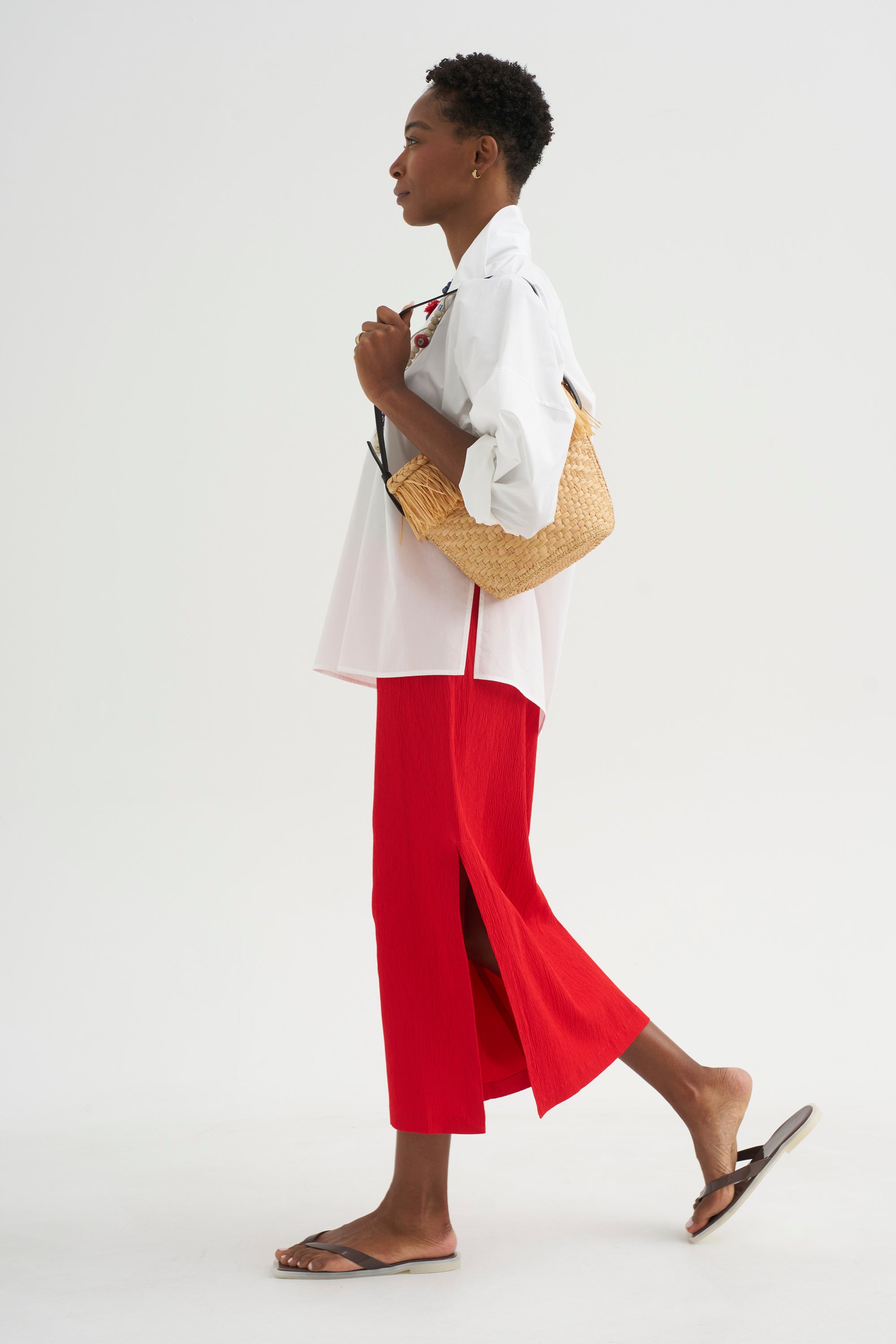 Creased Stretch Crepe Skirt, Red