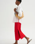 Creased Stretch Crepe Skirt, Red