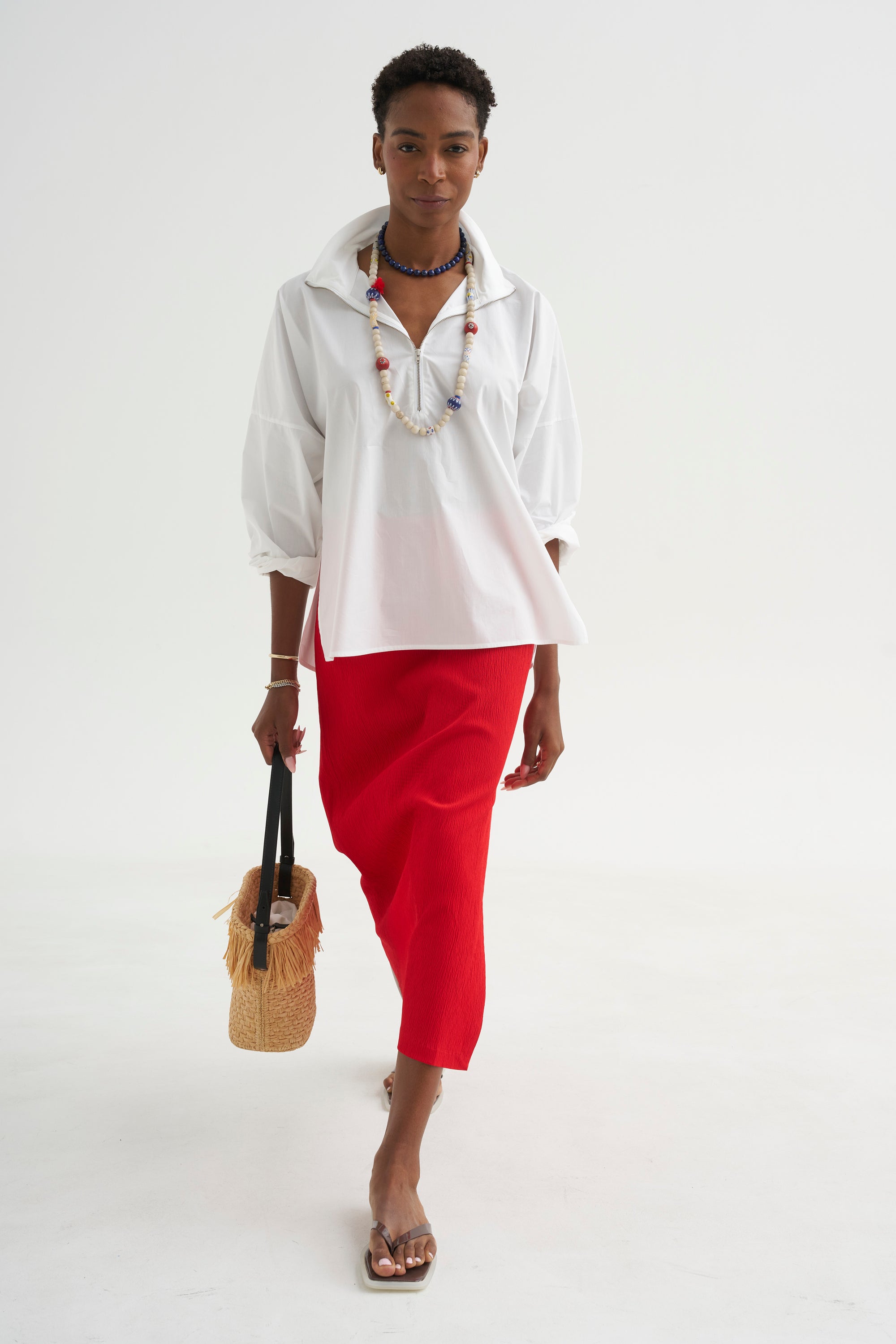Creased Stretch Crepe Skirt, Red