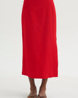Creased Stretch Crepe Skirt, Red