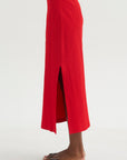Creased Stretch Crepe Skirt, Red