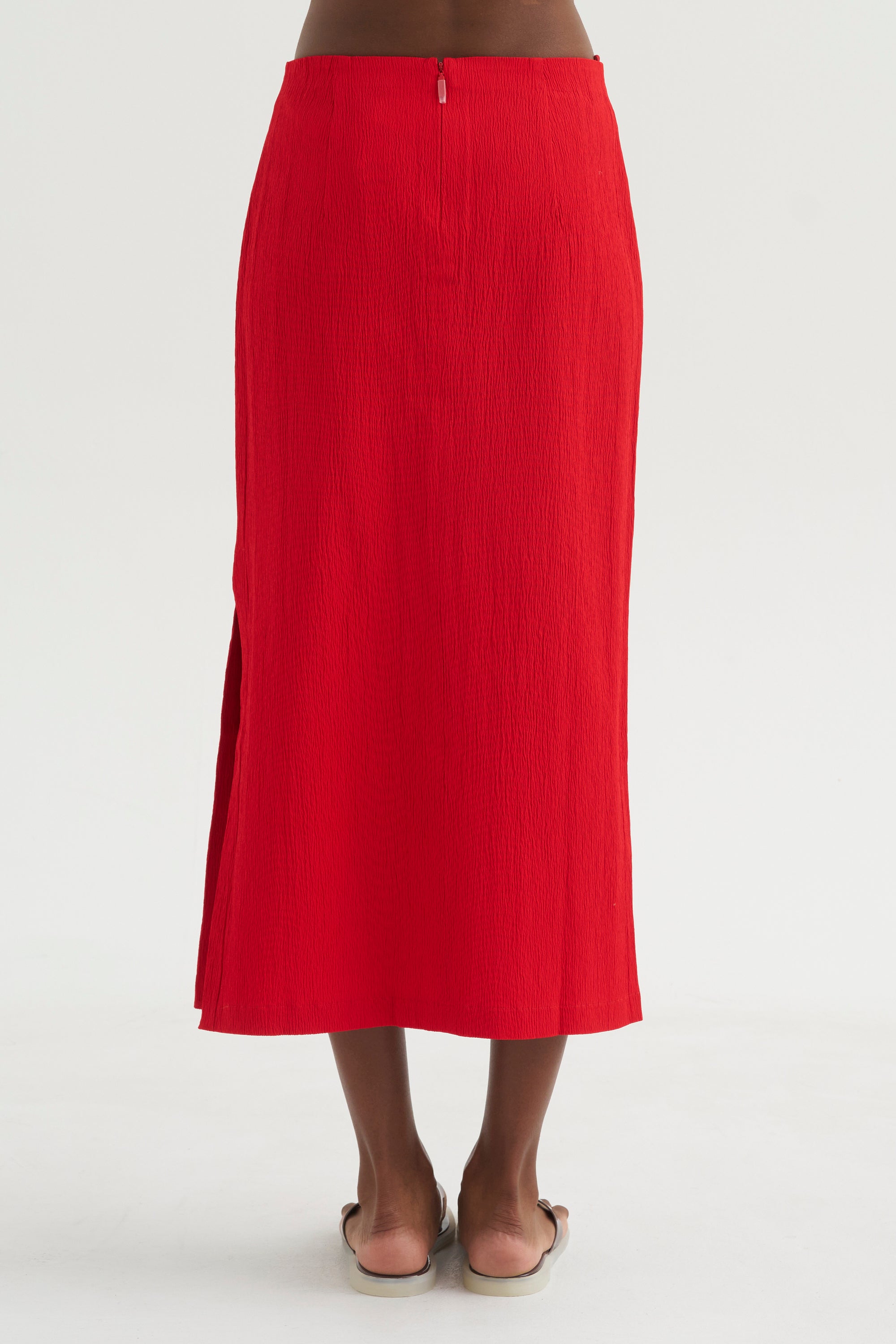 Creased Stretch Crepe Skirt, Red