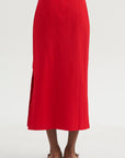 Creased Stretch Crepe Skirt, Red