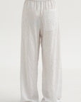 Crinkle Stripe Summer Suiting Wide Leg Pull On Pant, Ivory Multi