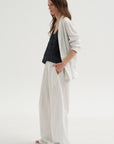 Crinkle Stripe Summer Suiting Wide Leg Pull On Pant, Ivory Multi