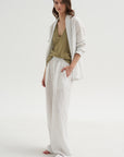 Crinkle Stripe Suiting Shawl Collar Jacket, Ivory Multi